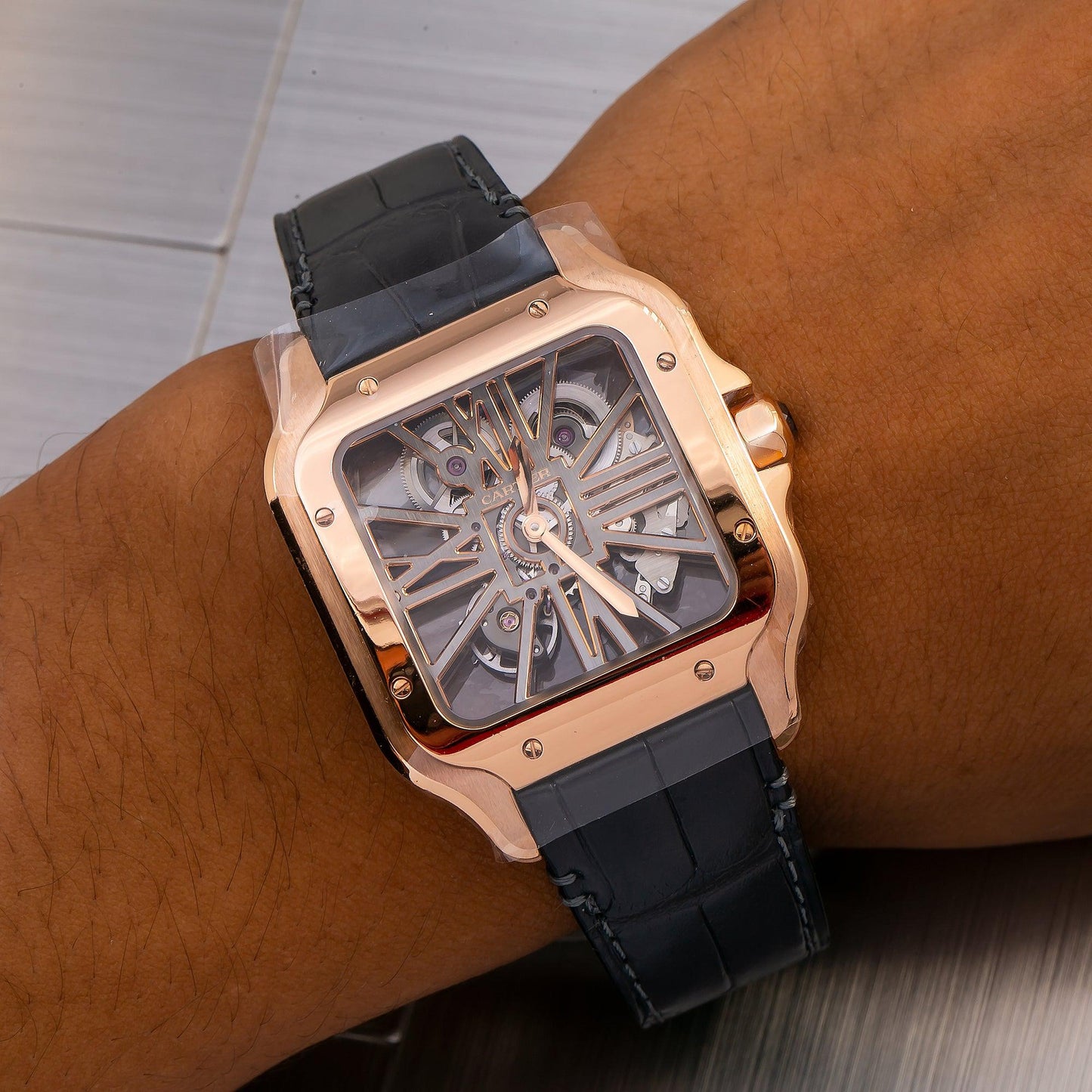 Cartier Santos WHSA0018 40 MM Transparent Dial With Leather Bracelet