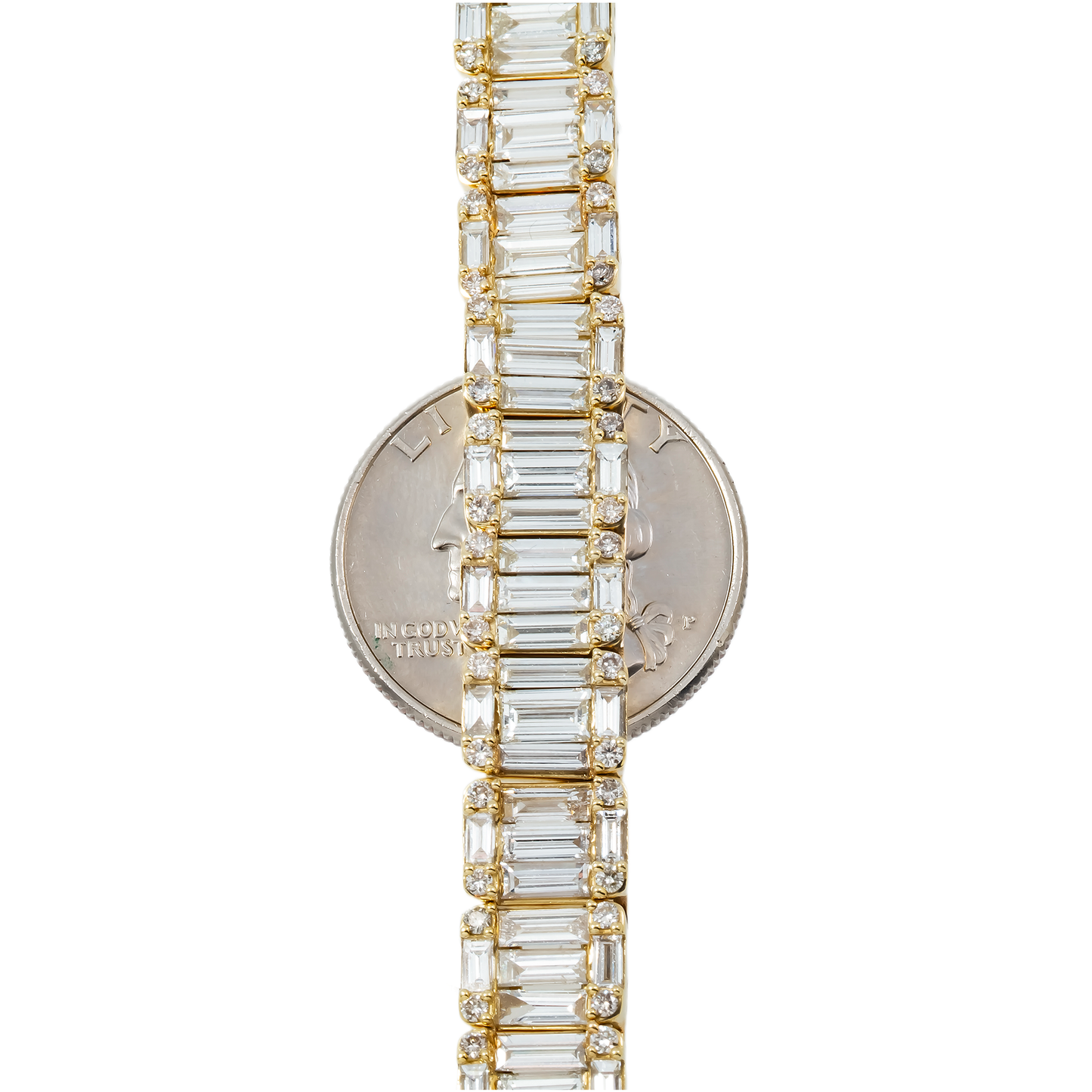 14K GOLD 5MM BAGUETTE AND ROUND DIAMOND CLUSTER CHAIN 46.00 CT