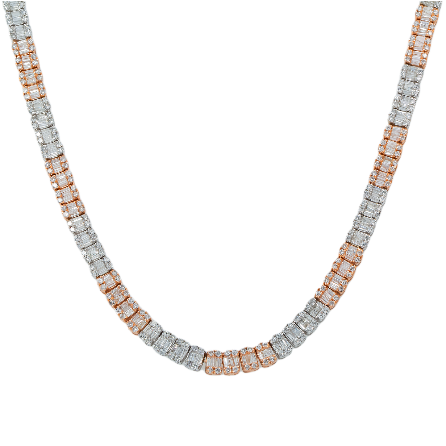 10K GOLD TWO TONE BAGUETTE AND ROUND DIAMOND CHAIN 15.75 CT