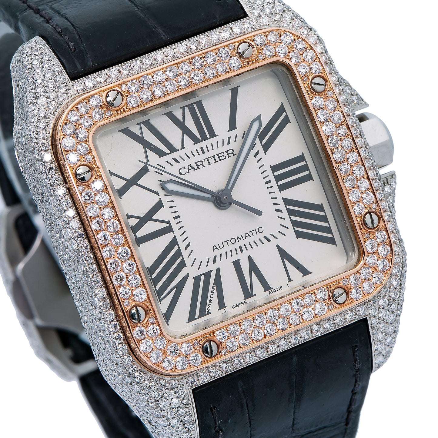 Cartier Santos 100 W20073X8 41MM White Dial With 9.25 CT Diamonds