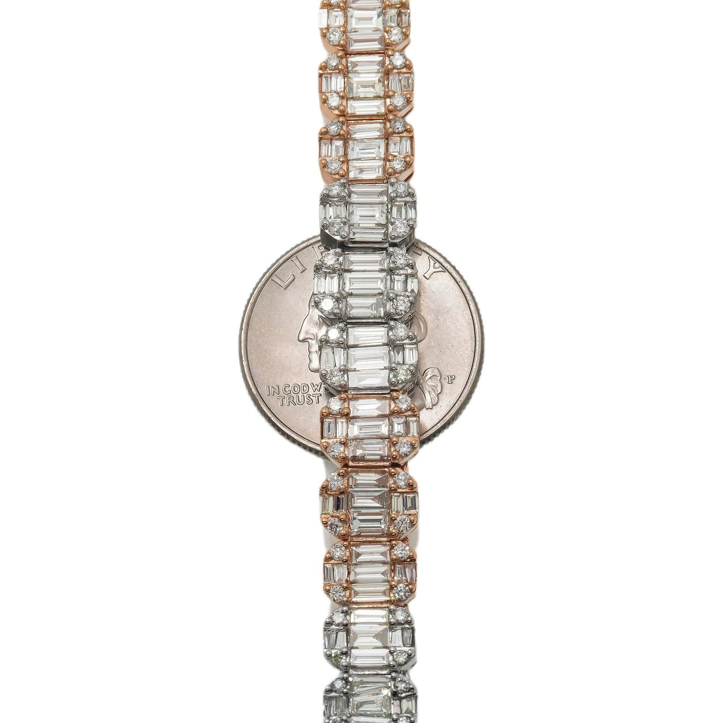 14K GOLD BAGUETTE AND ROUND DIAMOND TWO TONE CHAIN 25.05 CT
