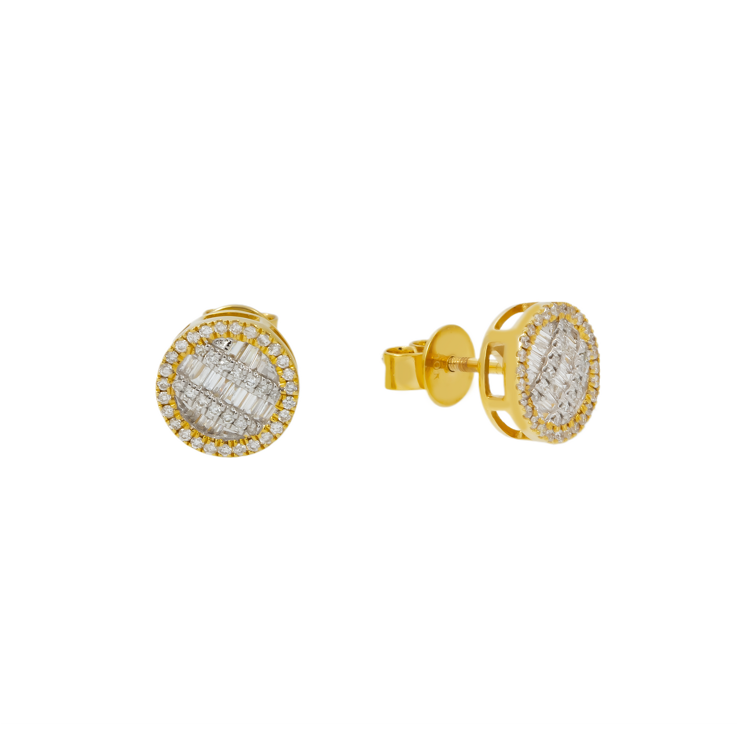 10K GOLD BAGUETTE AND ROUND DIAMOND CLUSTER CIRCLE SHAPE EARRINGS 0.42 CTW