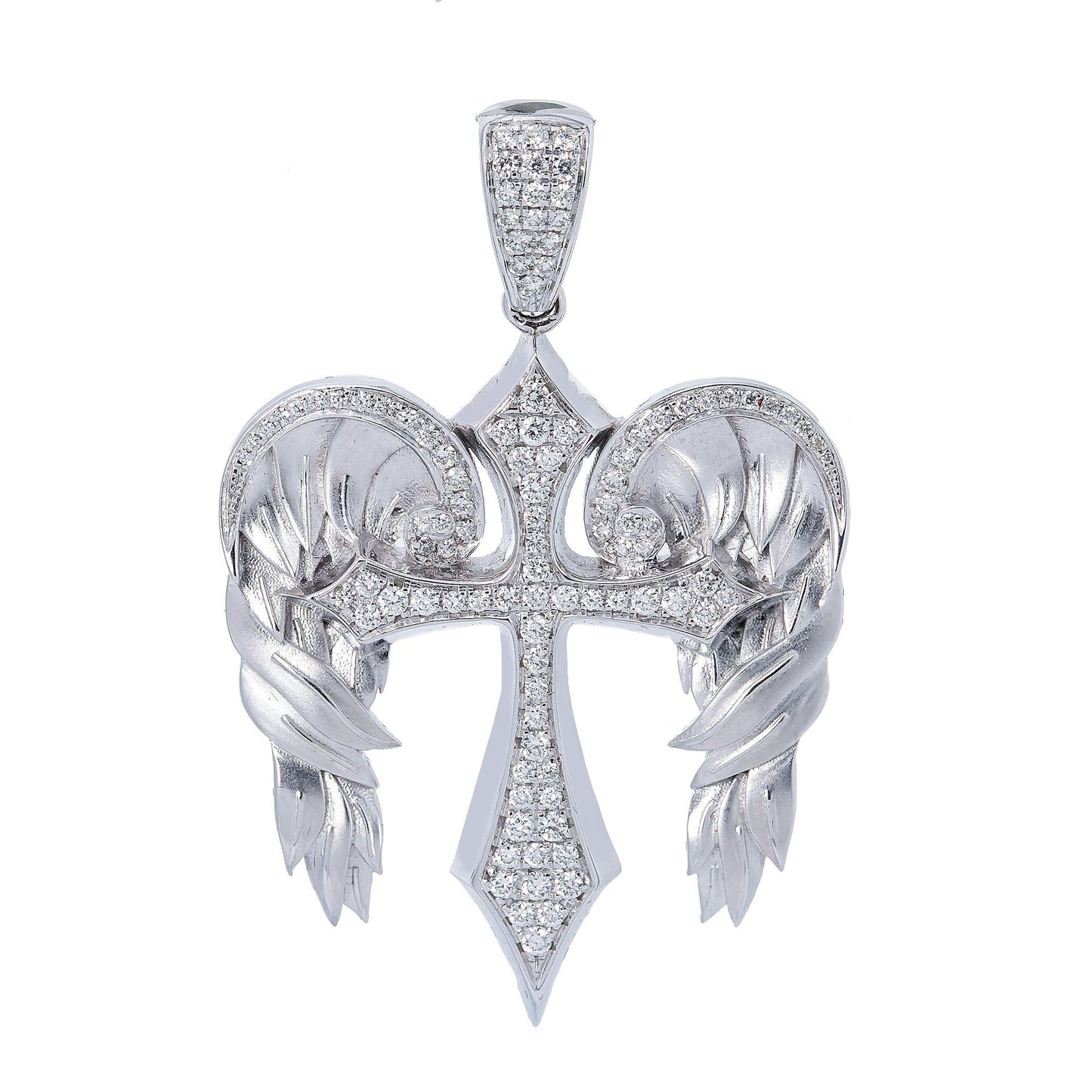 Unisex 14K White Gold Angels Wings Pendant with 0.8CT Diamonds