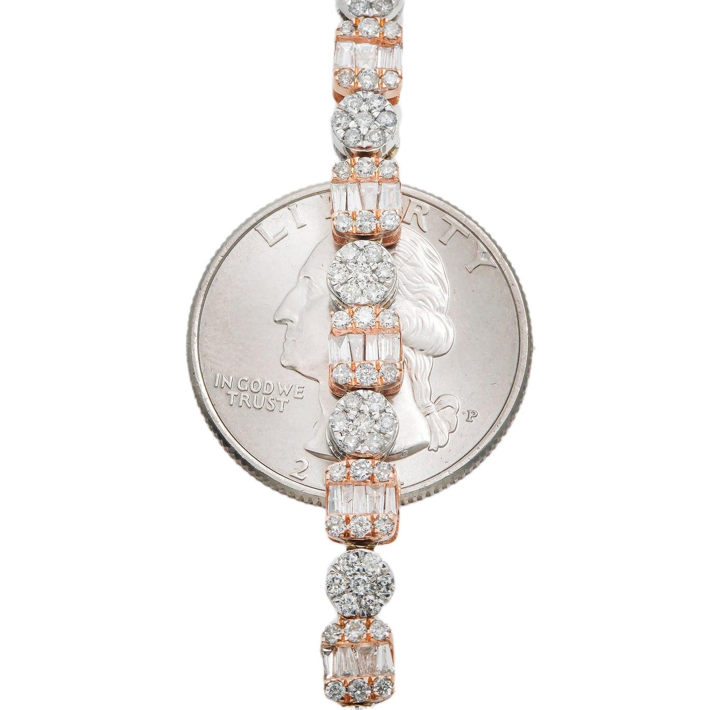 10K GOLD BAGUETTE AND ROUND DIAMOND TWO TONE CHAIN 11.81 CT