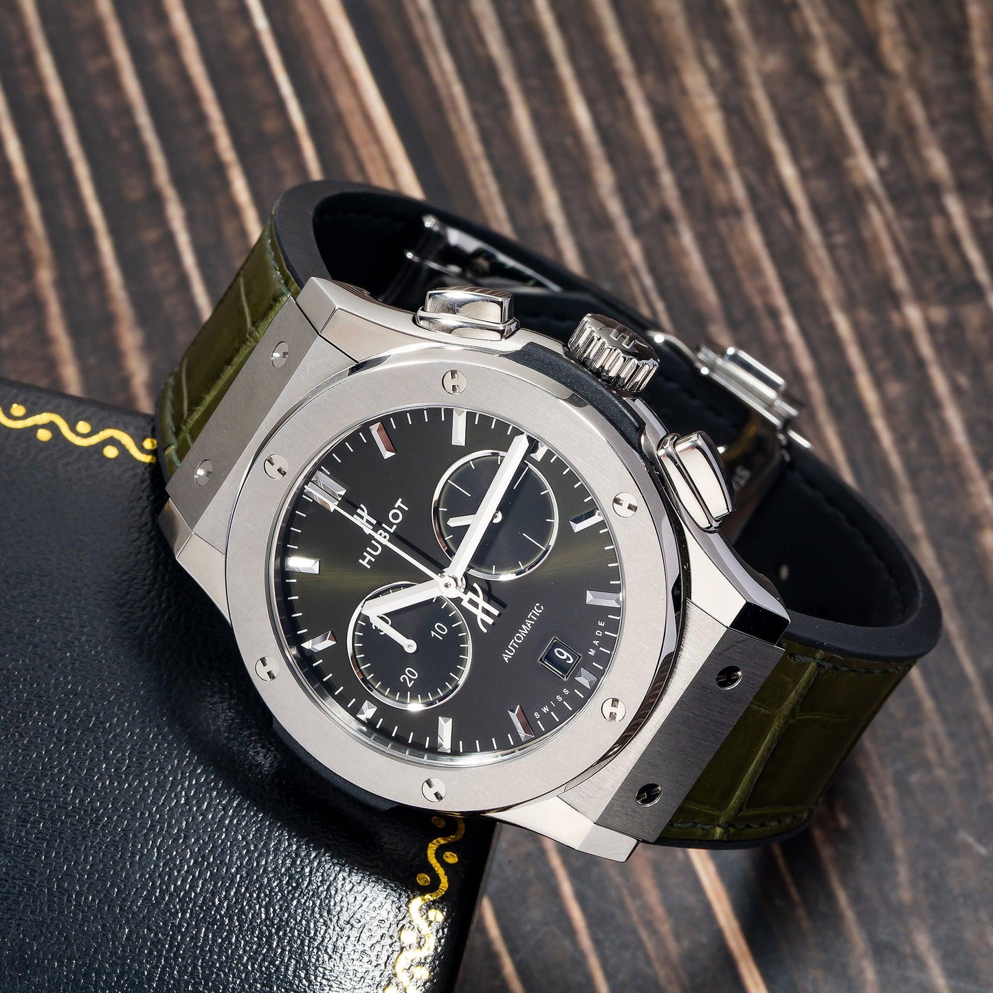 Hublot Classic Fusion Chronograph 541.NX.8970.LR 42MM Green Dial With Leather Bracelet