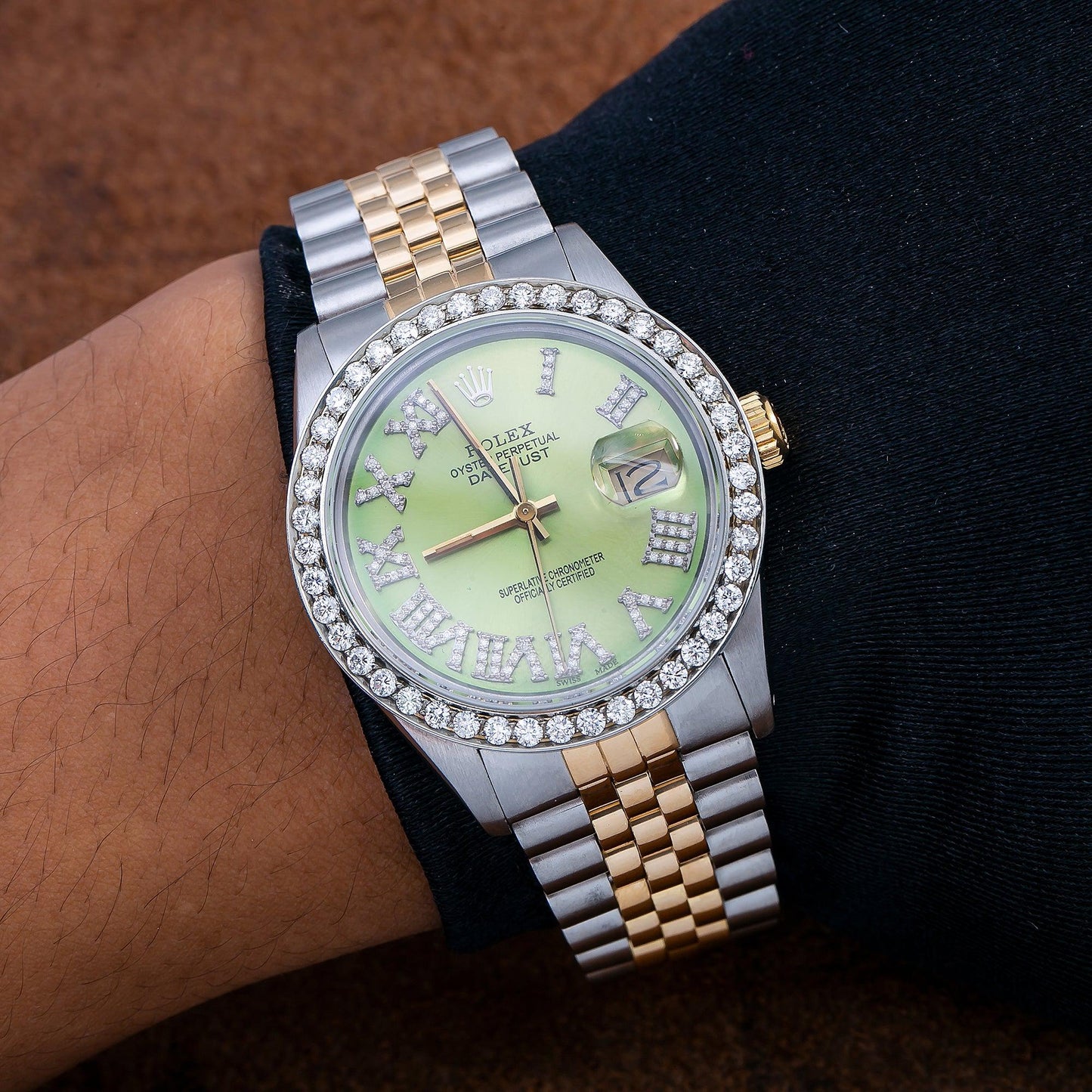 Rolex Datejust 1601 36MM Green Diamond Dial With Two Tone Bracelet