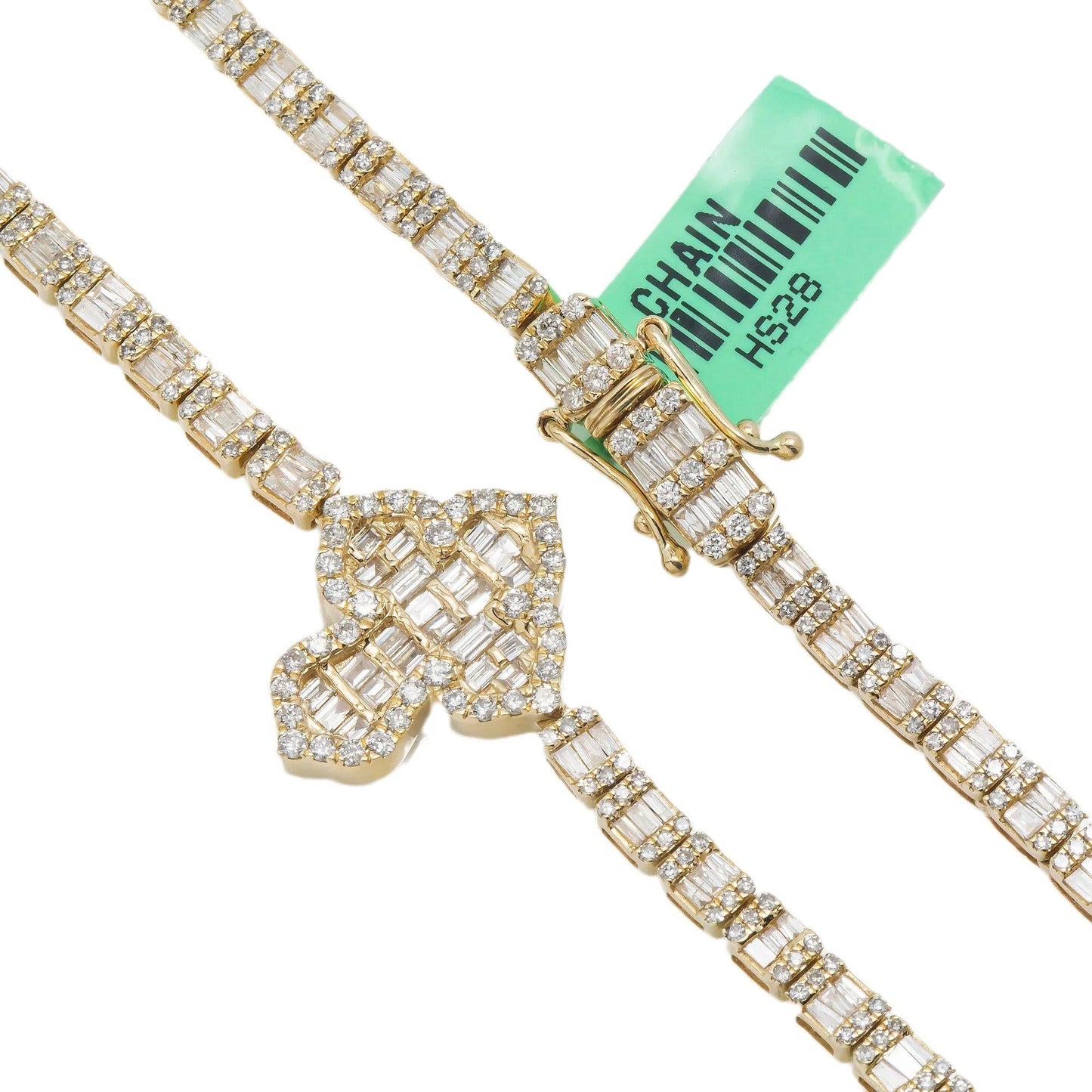 10K GOLD BAGUETTE AND ROUND DIAMOND CROSS CHAIN 7.50 CT