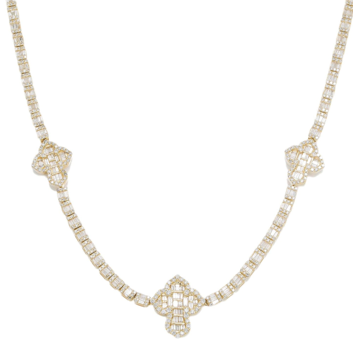 10K GOLD BAGUETTE AND ROUND DIAMOND CROSS CHAIN 7.50 CT