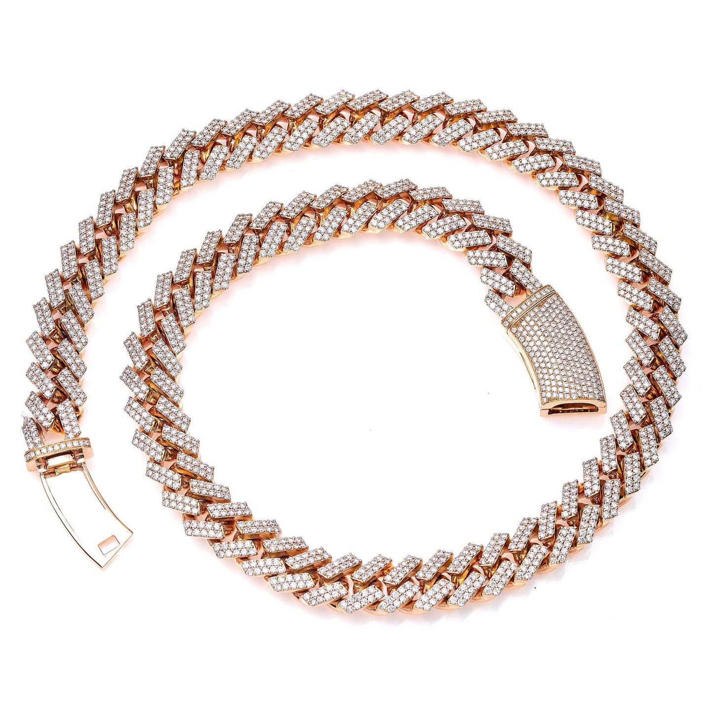 14K ROSE GOLD 22" 13MM CUBAN CHAIN WITH 29.70 CT DIAMONDS