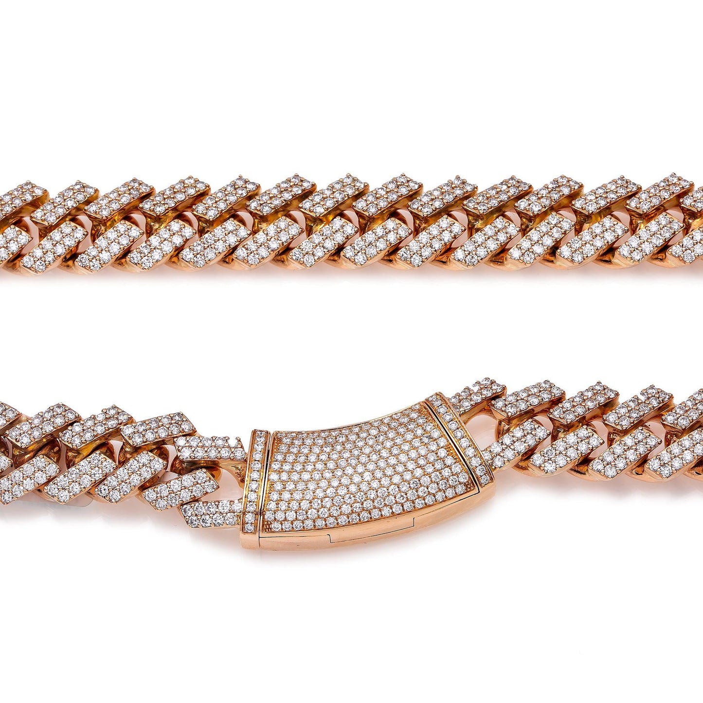 14K ROSE GOLD 22" 13MM CUBAN CHAIN WITH 29.70 CT DIAMONDS
