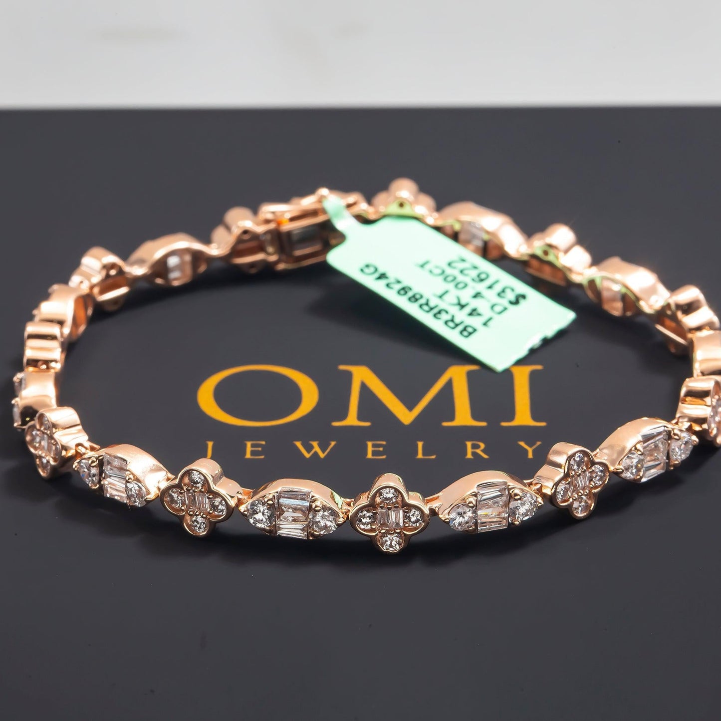 10K GOLD BAGUETTE DIAMONDS PUFF CHAIN BRACELET 3.00 CT