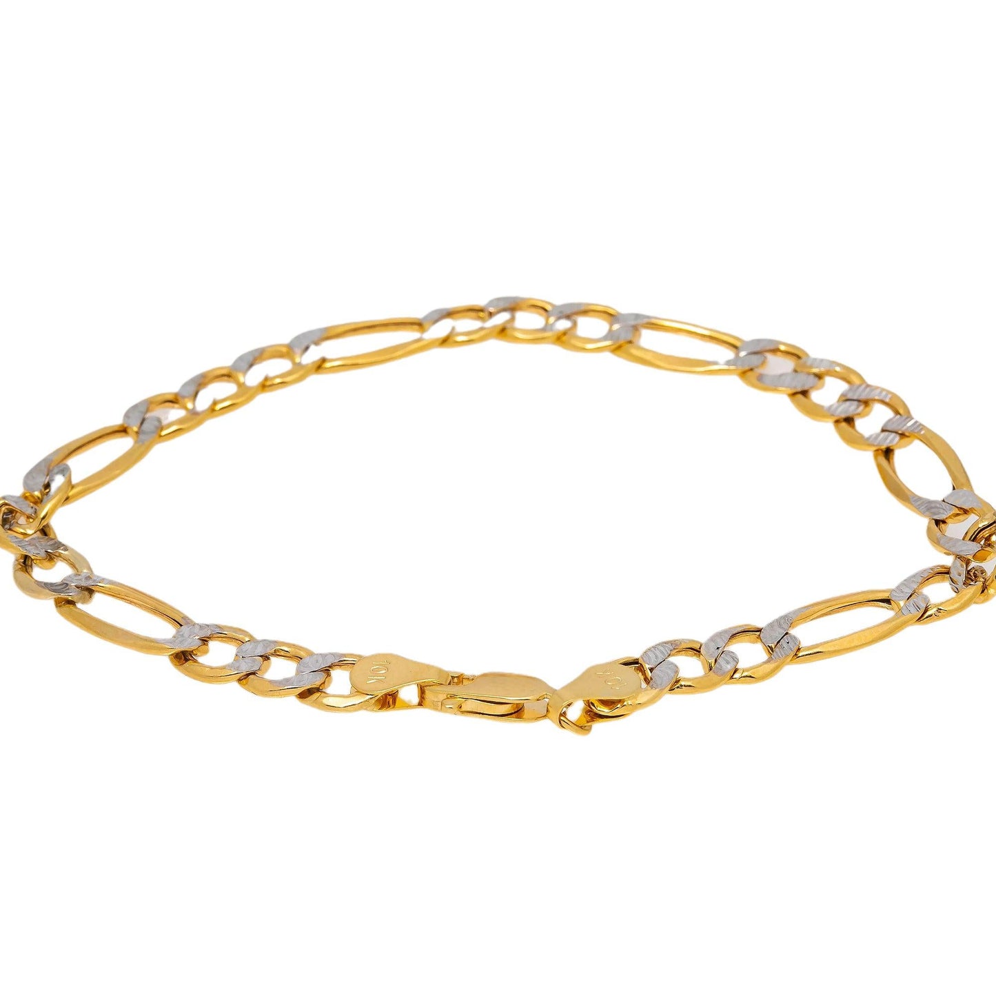 HOLLOW 10K YELLOW GOLD DIAMOND CUT FIGARO BRACELET