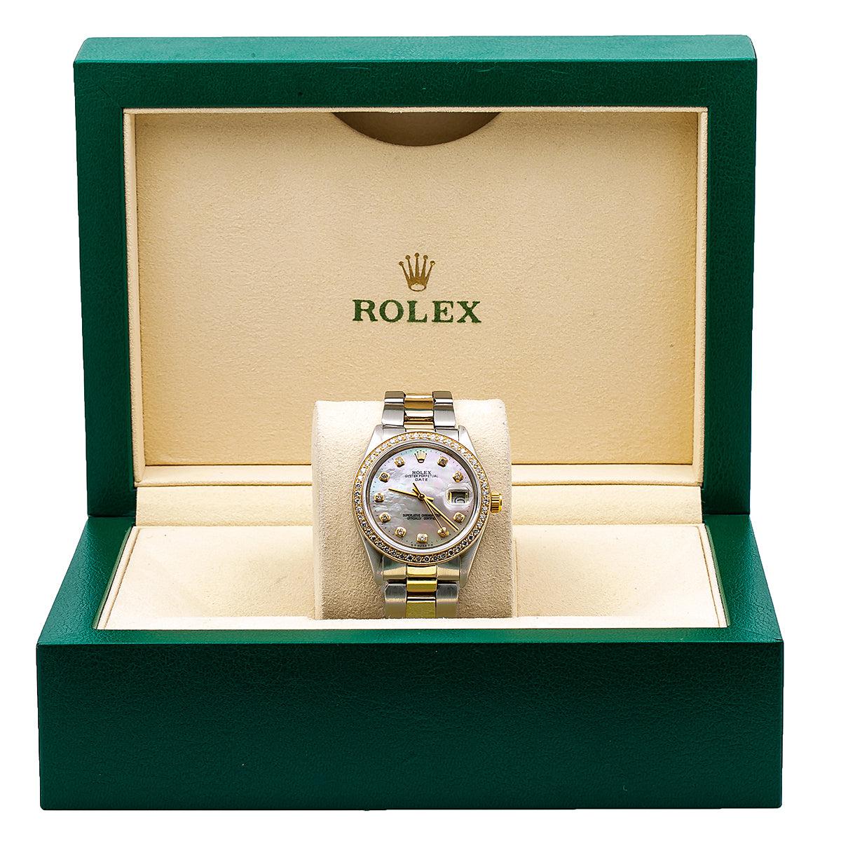 Rolex Date 1500 34mm Diamond Watch Mother of Pearl Dial With 1.20 CT Diamonds