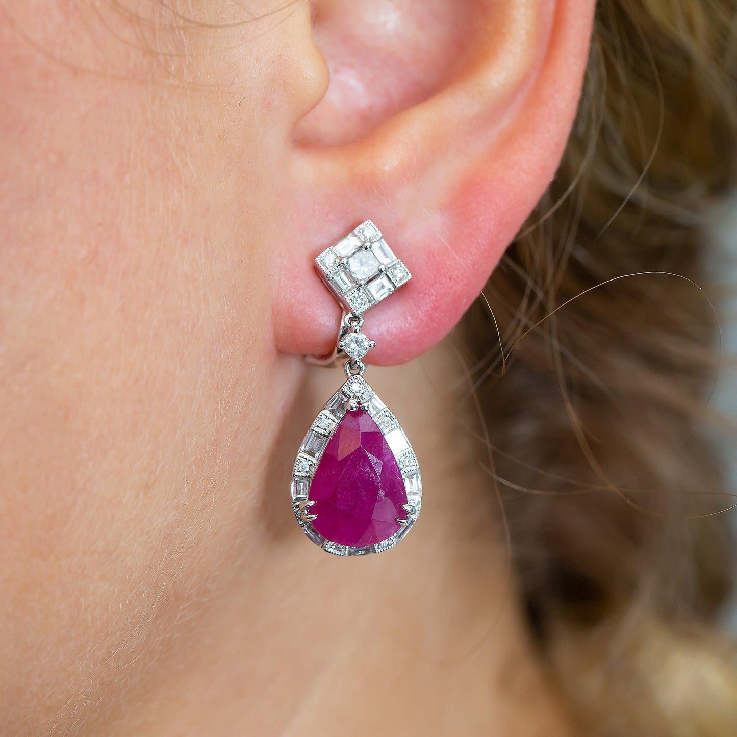 18K White Gold Ladies Earrings With White: 2.34 CTW Ruby: 9.00 CTW Diamonds