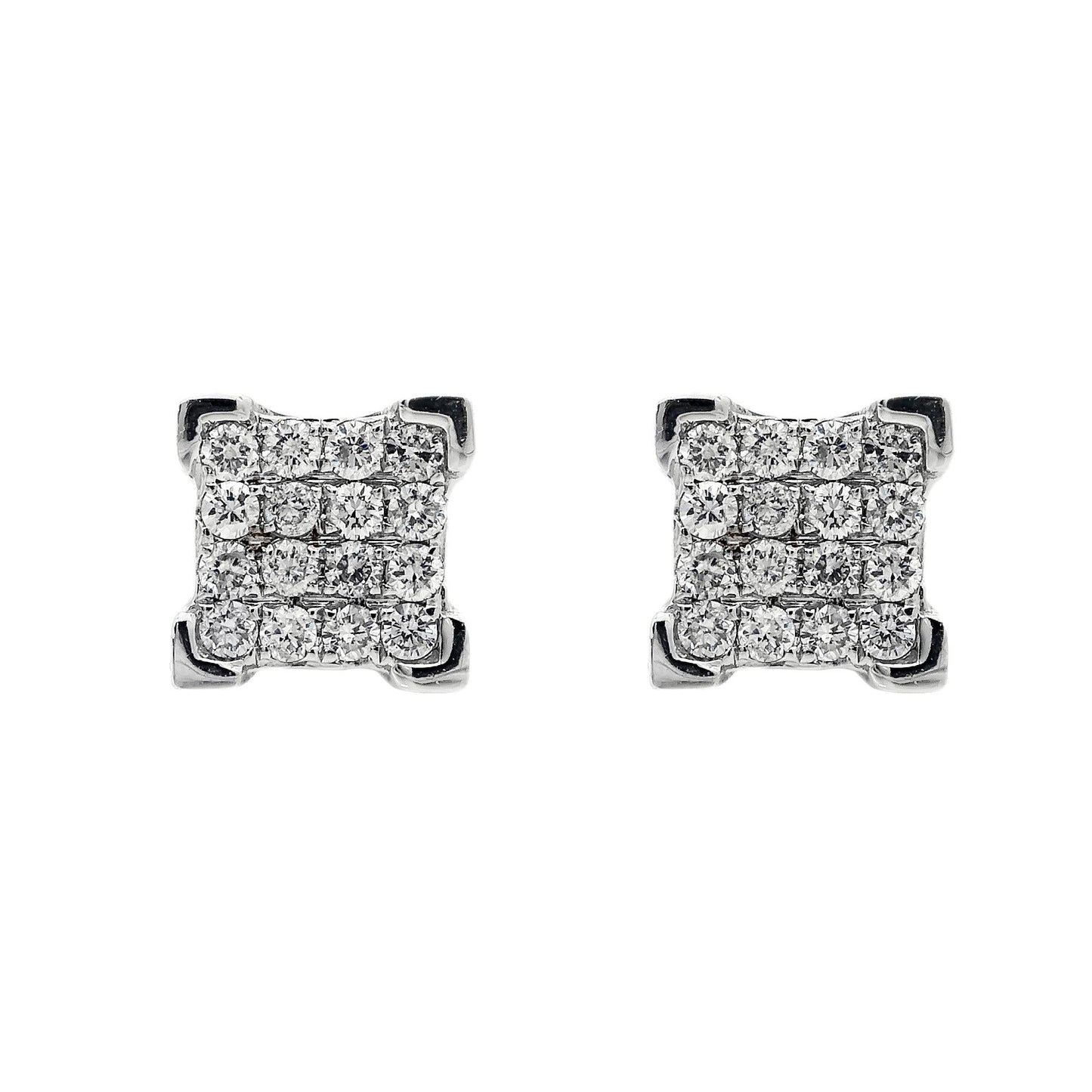 Small 14K White Gold Unisex Square Shaped Diamond Earrings