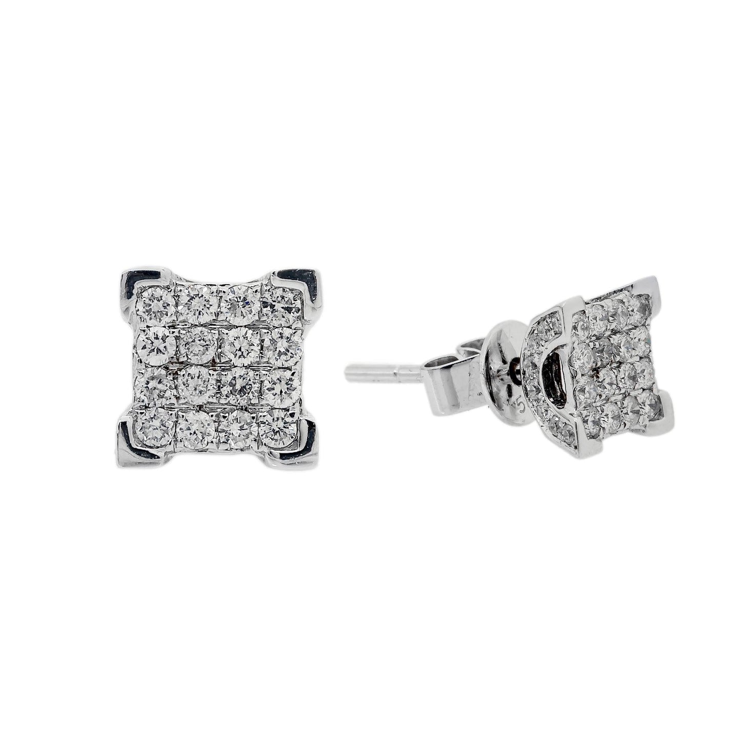 Small 14K White Gold Unisex Square Shaped Diamond Earrings