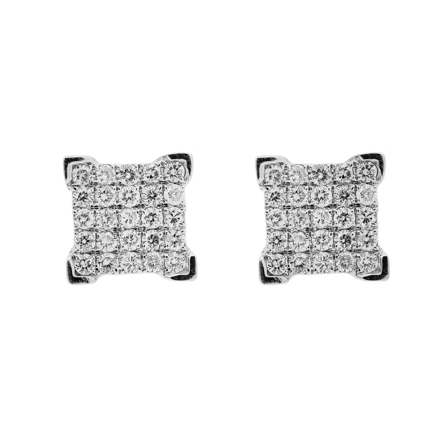 Small 14K White Gold Unisex Square Shaped Diamond Earrings