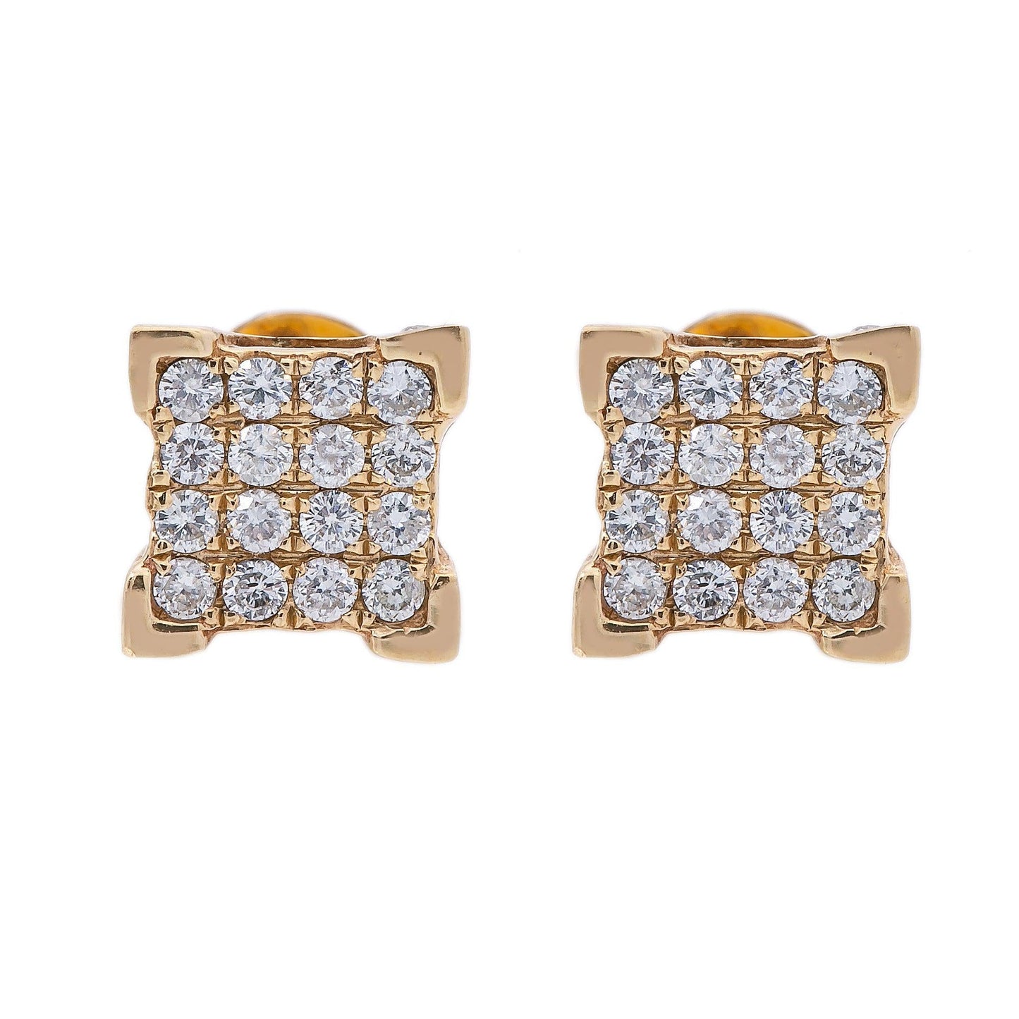 Small 14K Yellow Gold Unisex Square Shaped Diamond Earrings