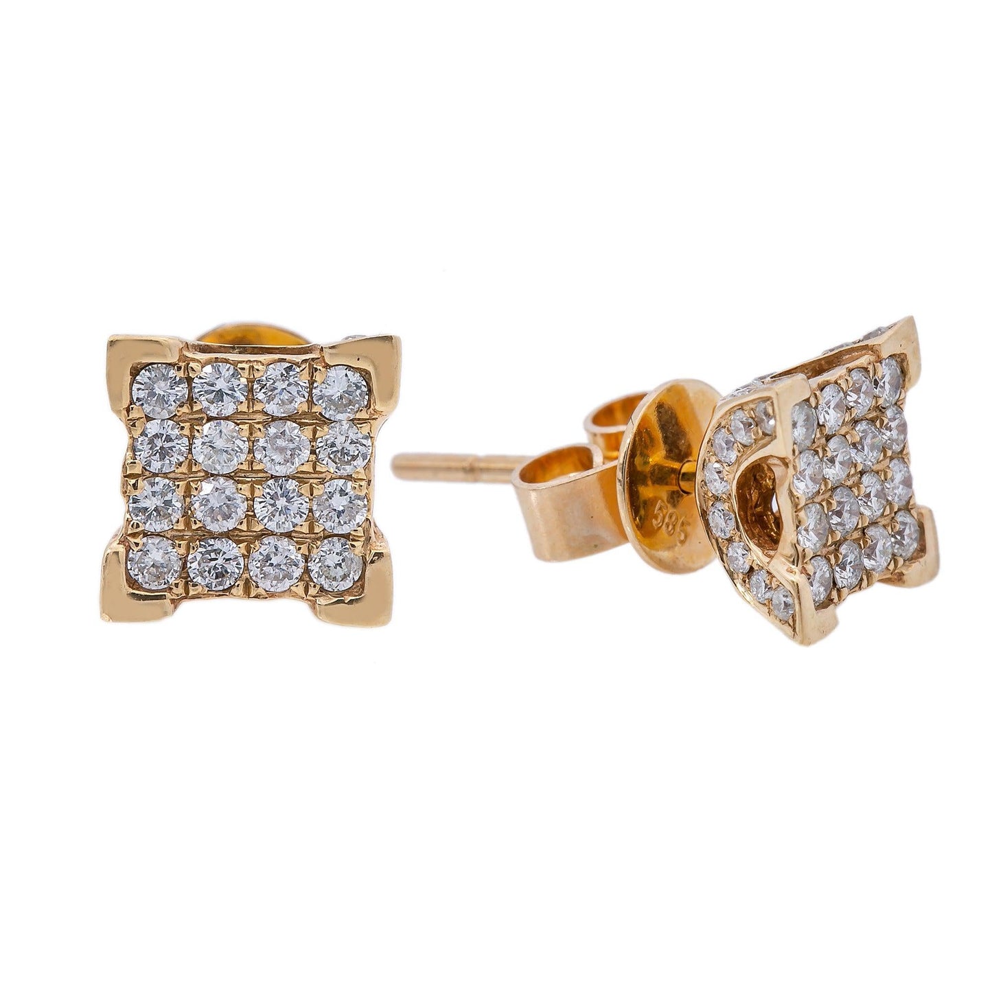 Small 14K Yellow Gold Unisex Square Shaped Diamond Earrings