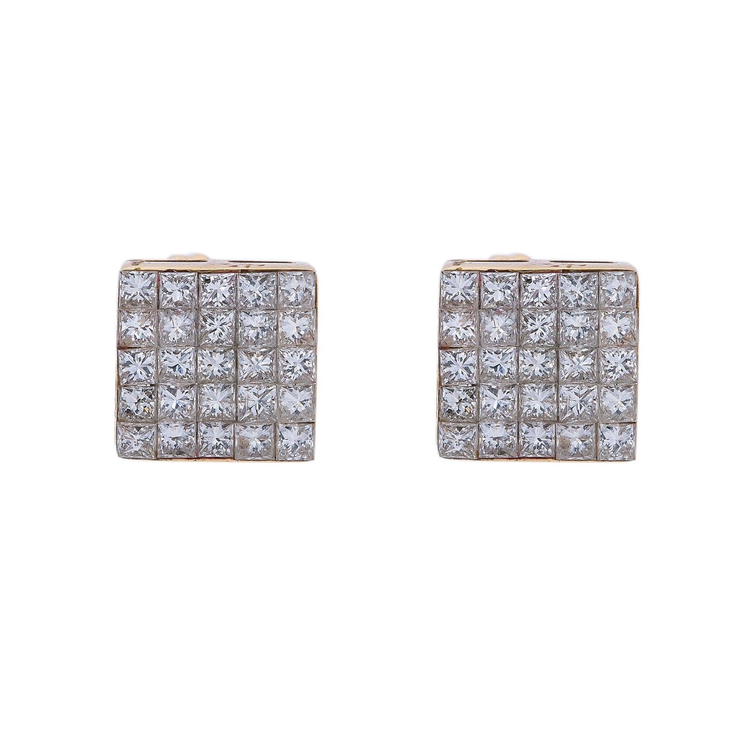 Small 14K Yellow Gold Unisex Square Shaped Diamond Earrings
