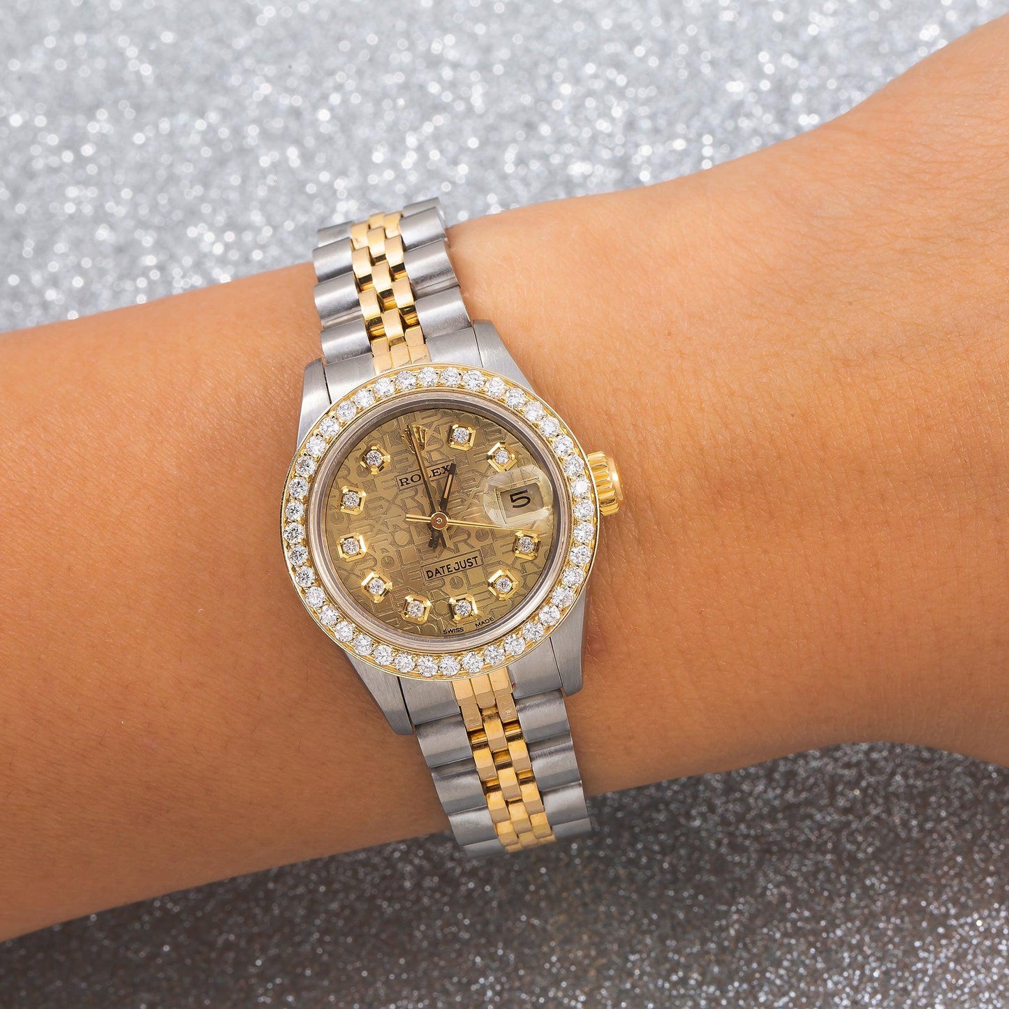 Rolex Lady-Datejust 69173 26MM Champagne Diamond Dial With Two Tone Jubilee Bracelet