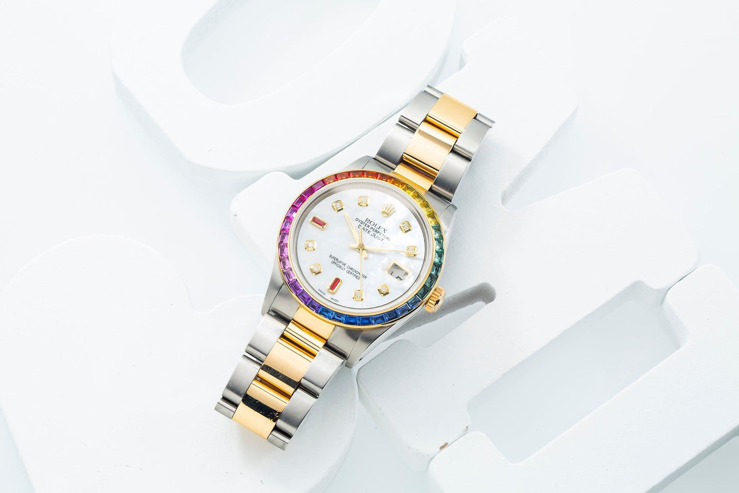 Rolex Datejust 36MM Mother Of Pearl Diamond And Ruby Dial With Rainbow Bezel