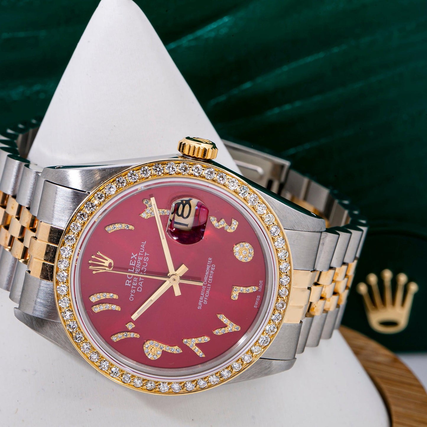 Rolex Datejust 16013 36MM Red Diamond Dial With Two Tone Bracelet
