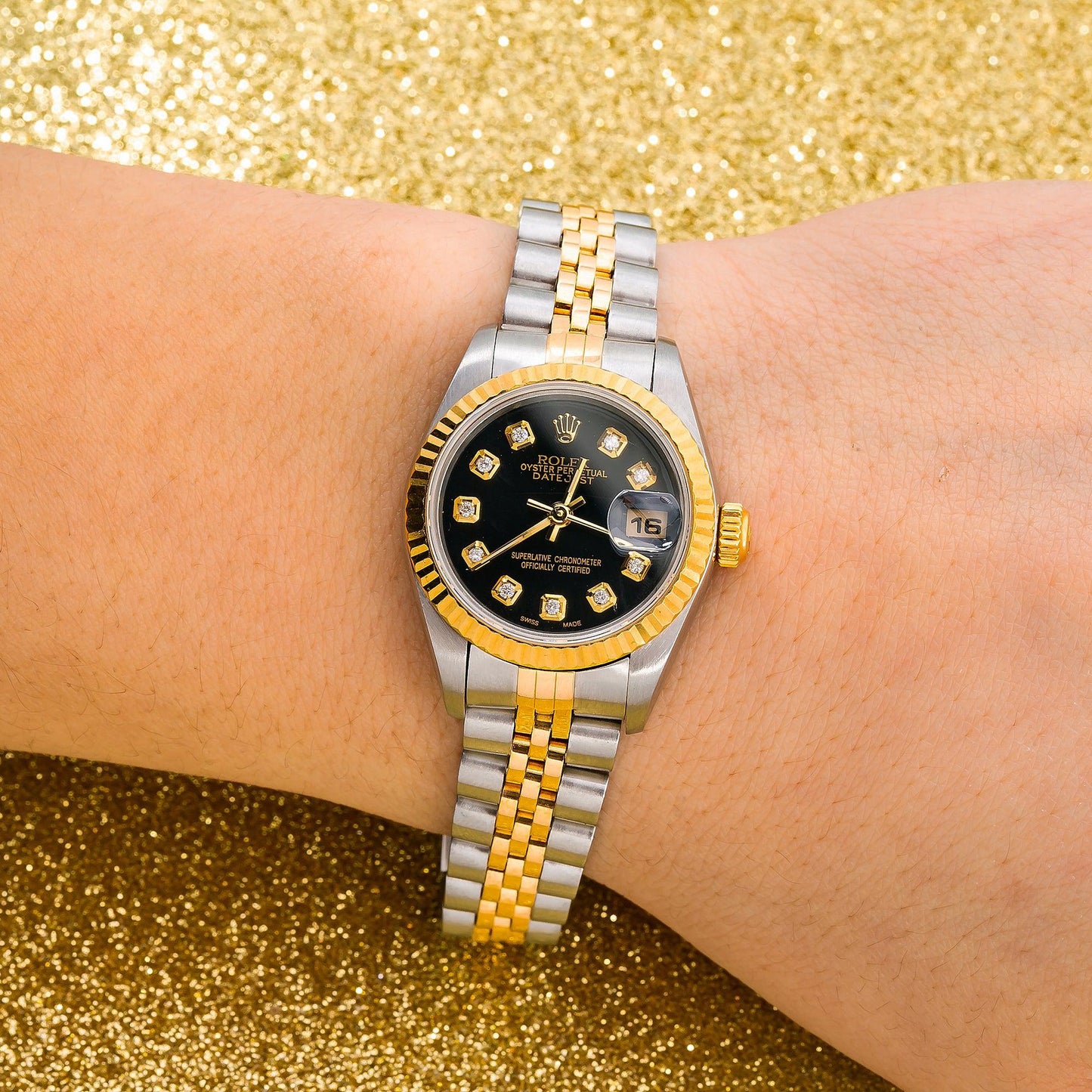 Rolex Lady-Datejust 69173 26MM Black Diamond Dial With Two Tone Jubilee Bracelet