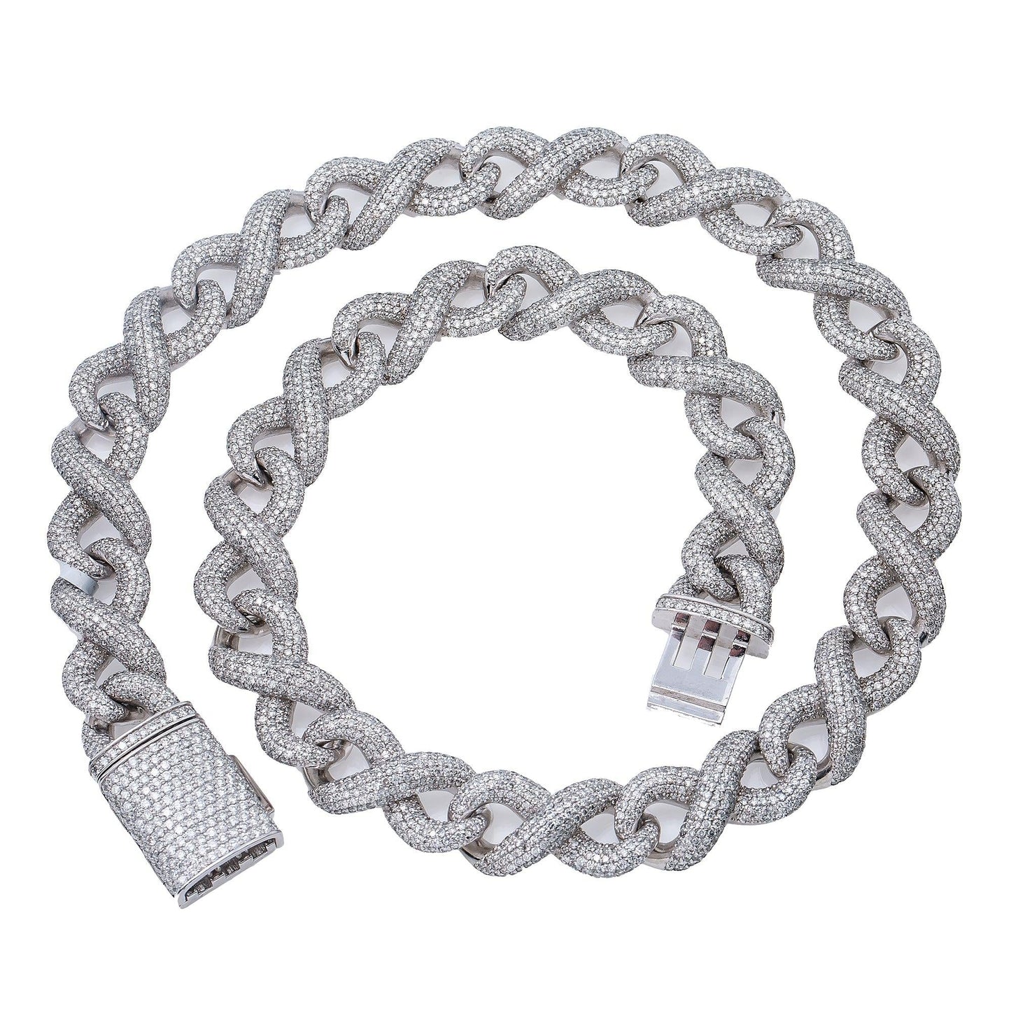 14K WHITE GOLD 20"/15MM CUBAN CHAIN WITH 46 CT DIAMONDS