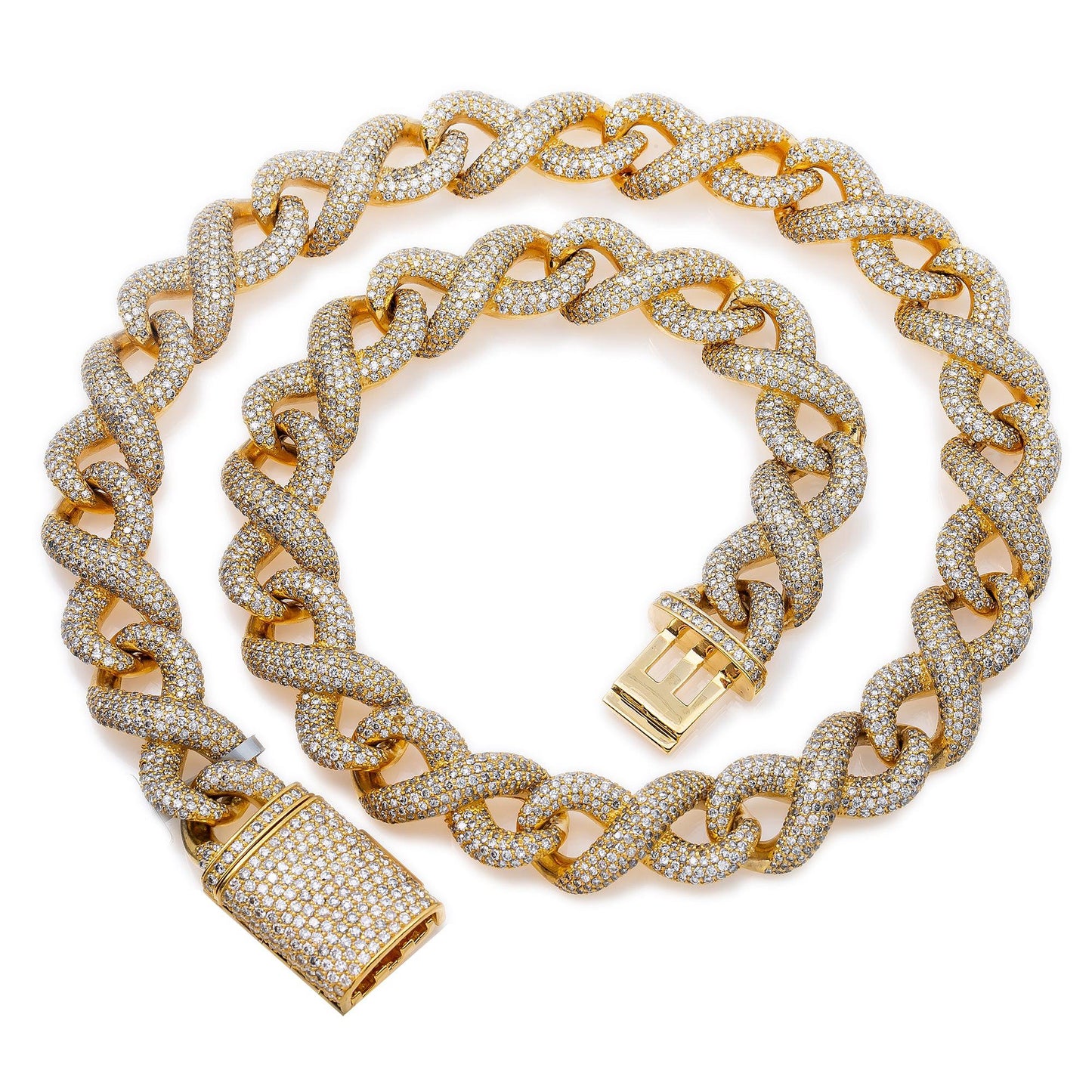 14K YELLOW GOLD 20"/15MM CUBAN CHAIN WITH 44.75 CT DIAMONDS