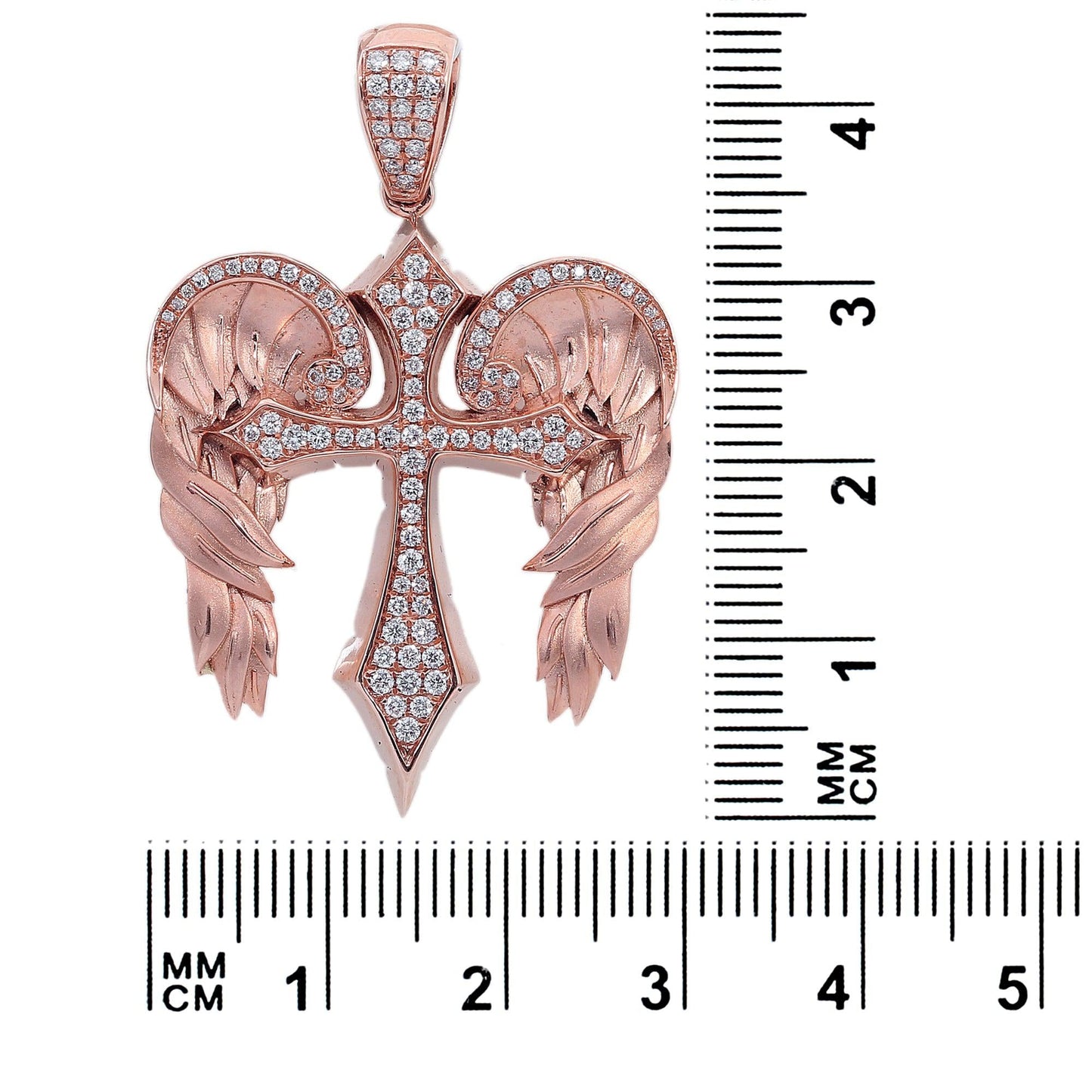 14K Rose Gold Diamond Angel Wings Shaped Cross Pendant