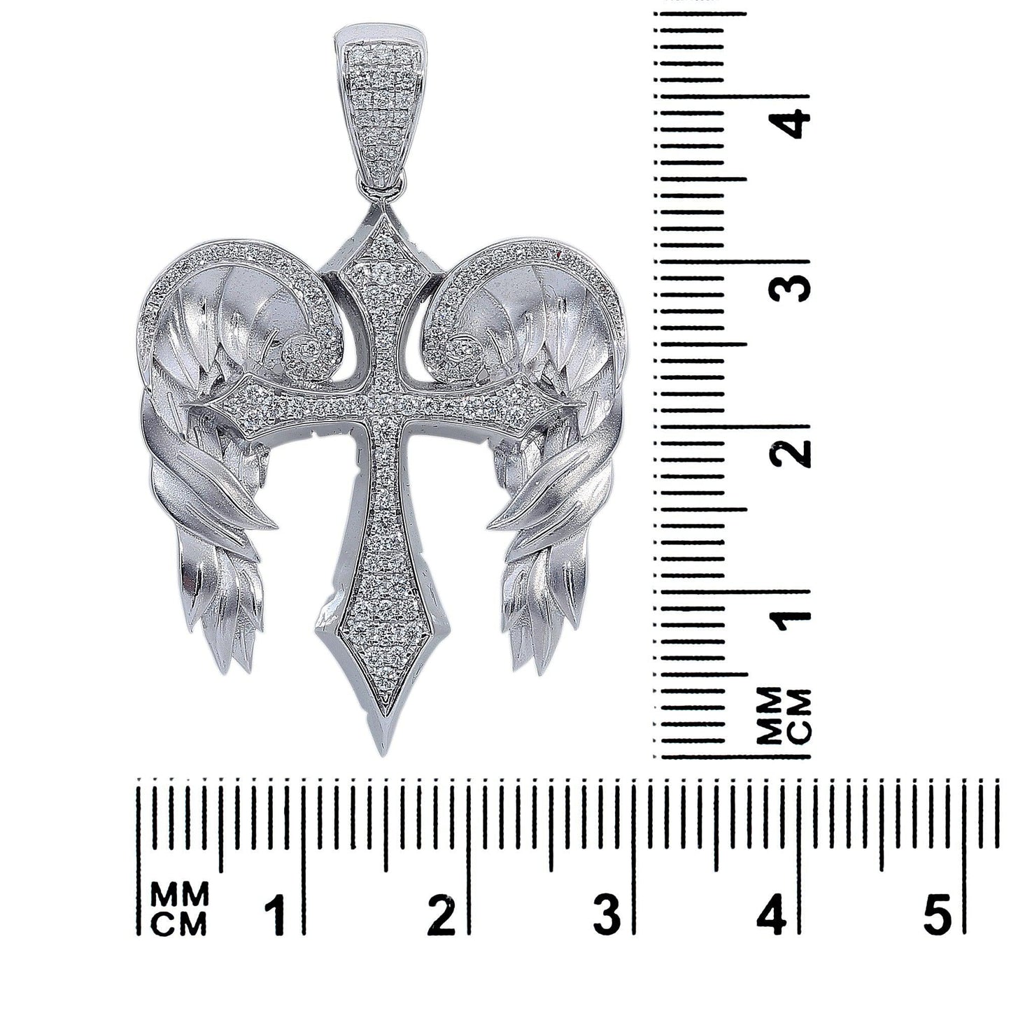 14K White Gold Diamond Angel Wings Cross Shaped Pendant