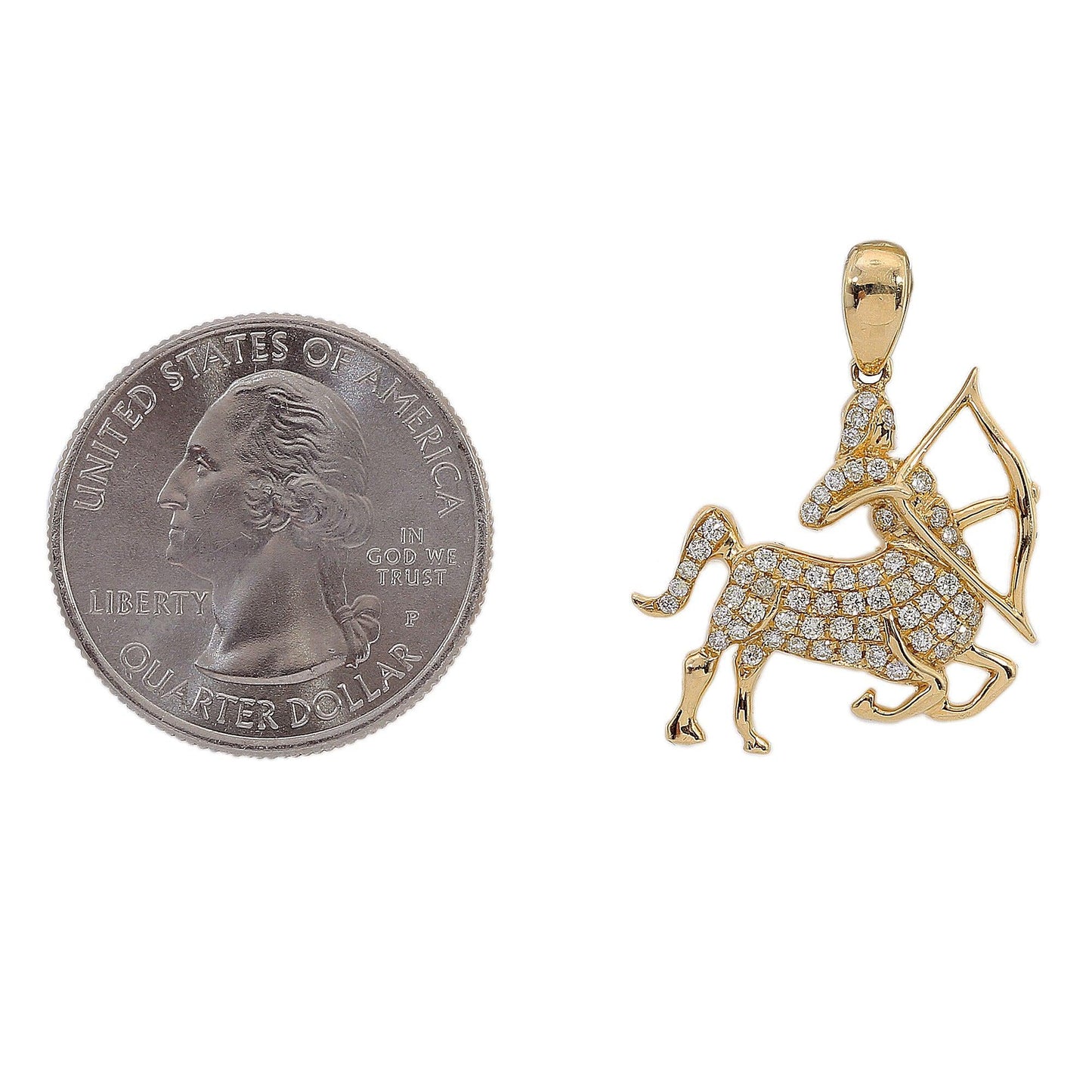 14K Yellow Gold Diamond Sagittarius Shaped Pendant