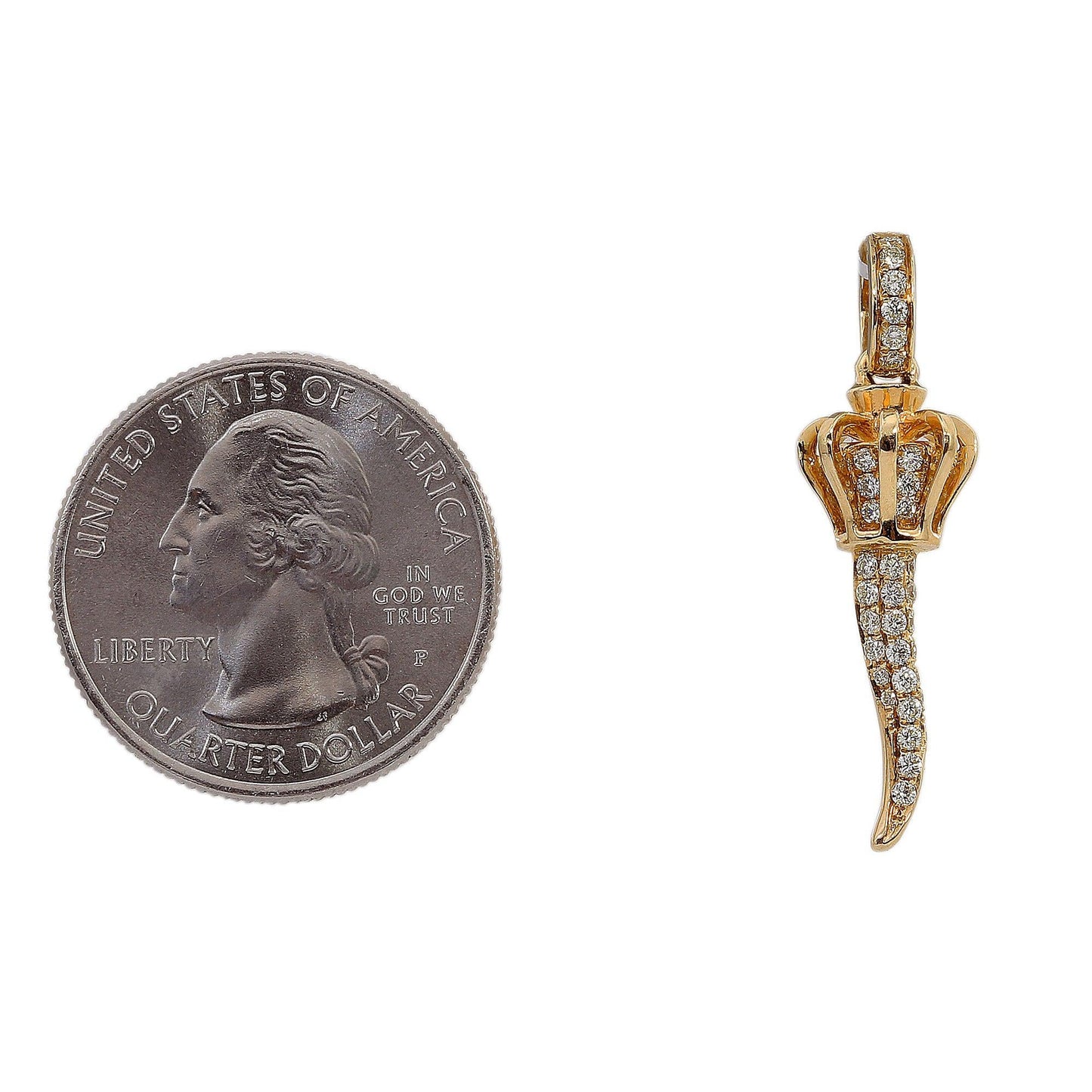 14K Yellow Gold Diamond Scepter with Crown Shaped Pendant