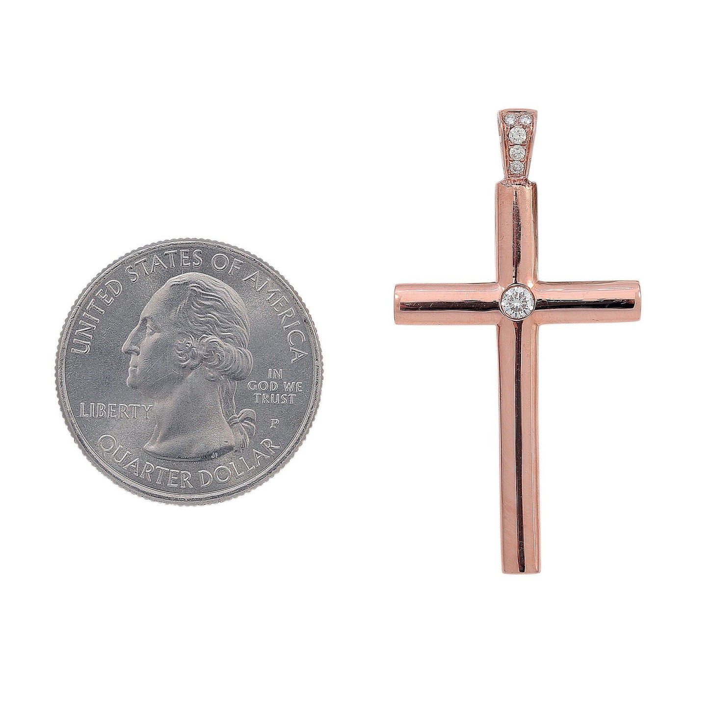 18K Rose Gold Diamond Cross Shaped Pendant