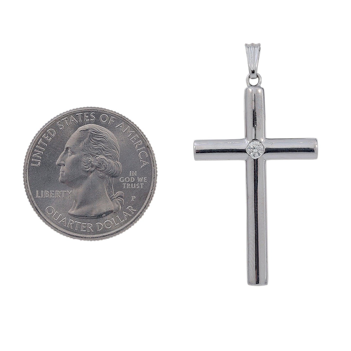 18K White Gold Diamond Cross Shaped Pendant