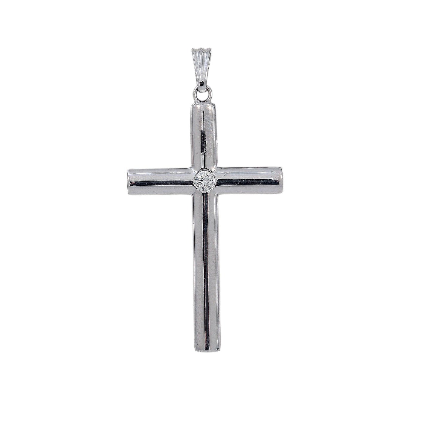 18K White Gold Diamond Cross Shaped Pendant