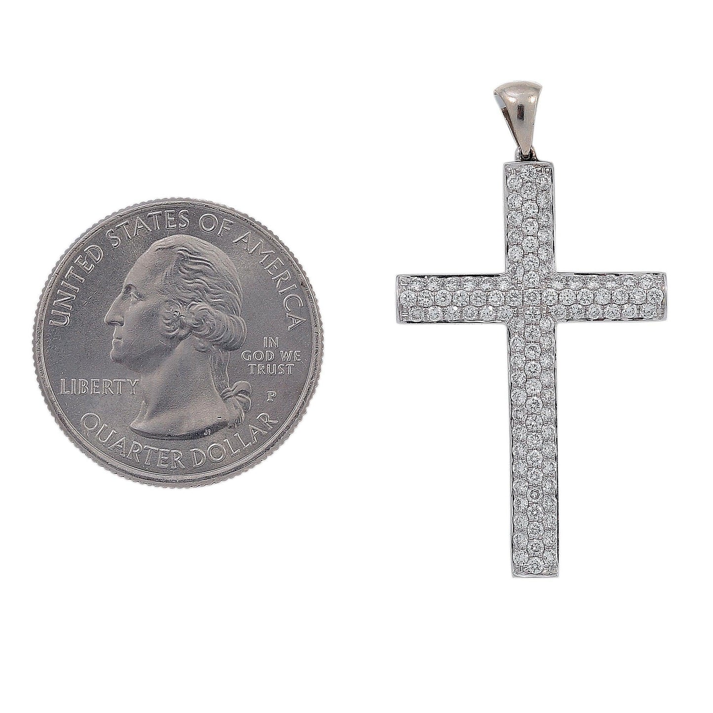 18K White Gold Diamond Cross Shaped Pendant