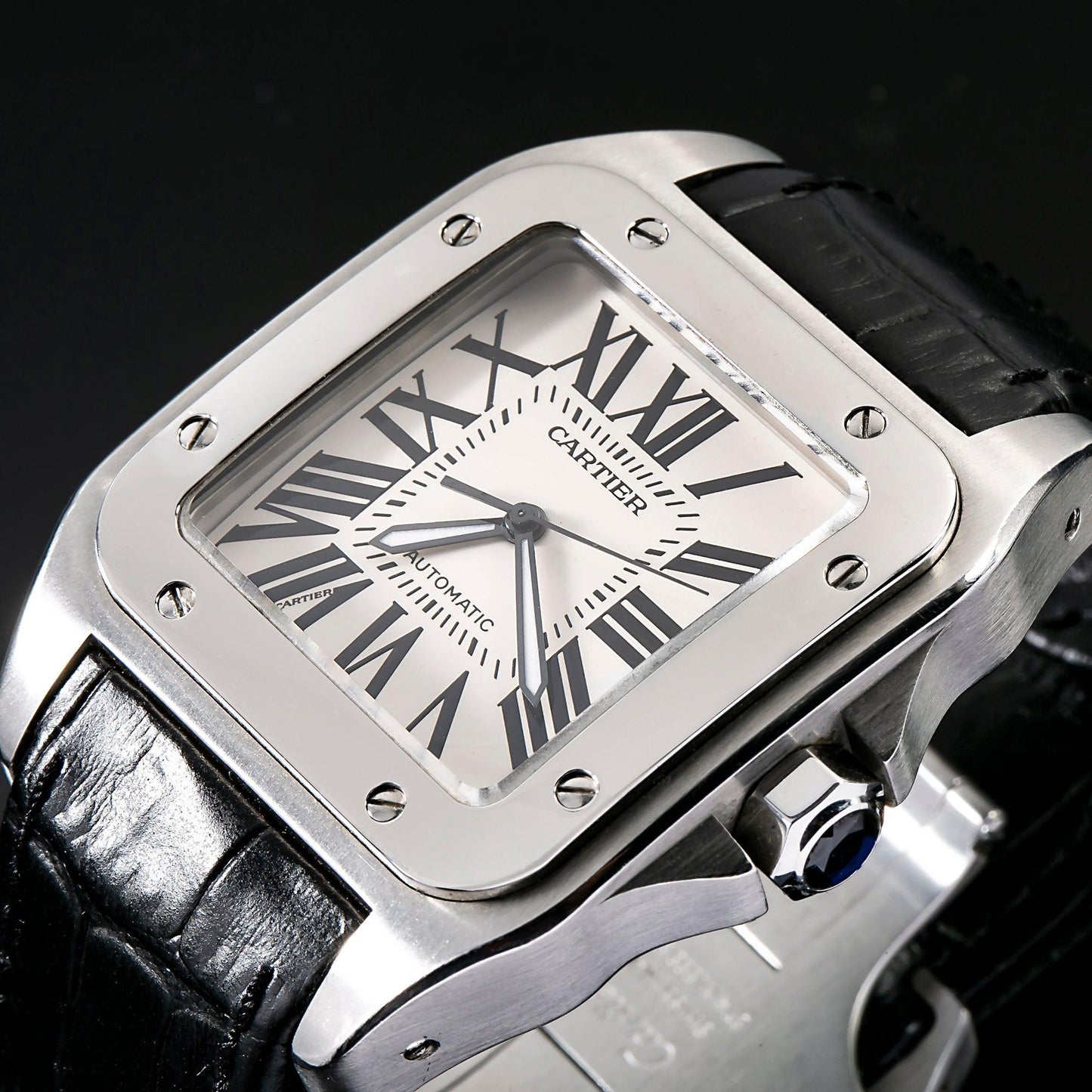 Cartier Santos 100 2656 38MM White Dial With Leather Bracelet