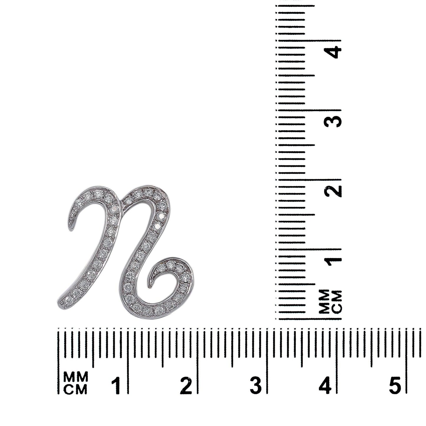 14K White Gold Diamond N Letter Shaped Pendant