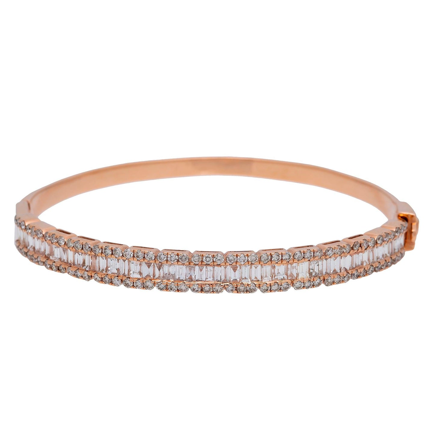 14K ROSE GOLD BAGUETTE BANGLE BRACELET 3.00 CT DIAMONDS