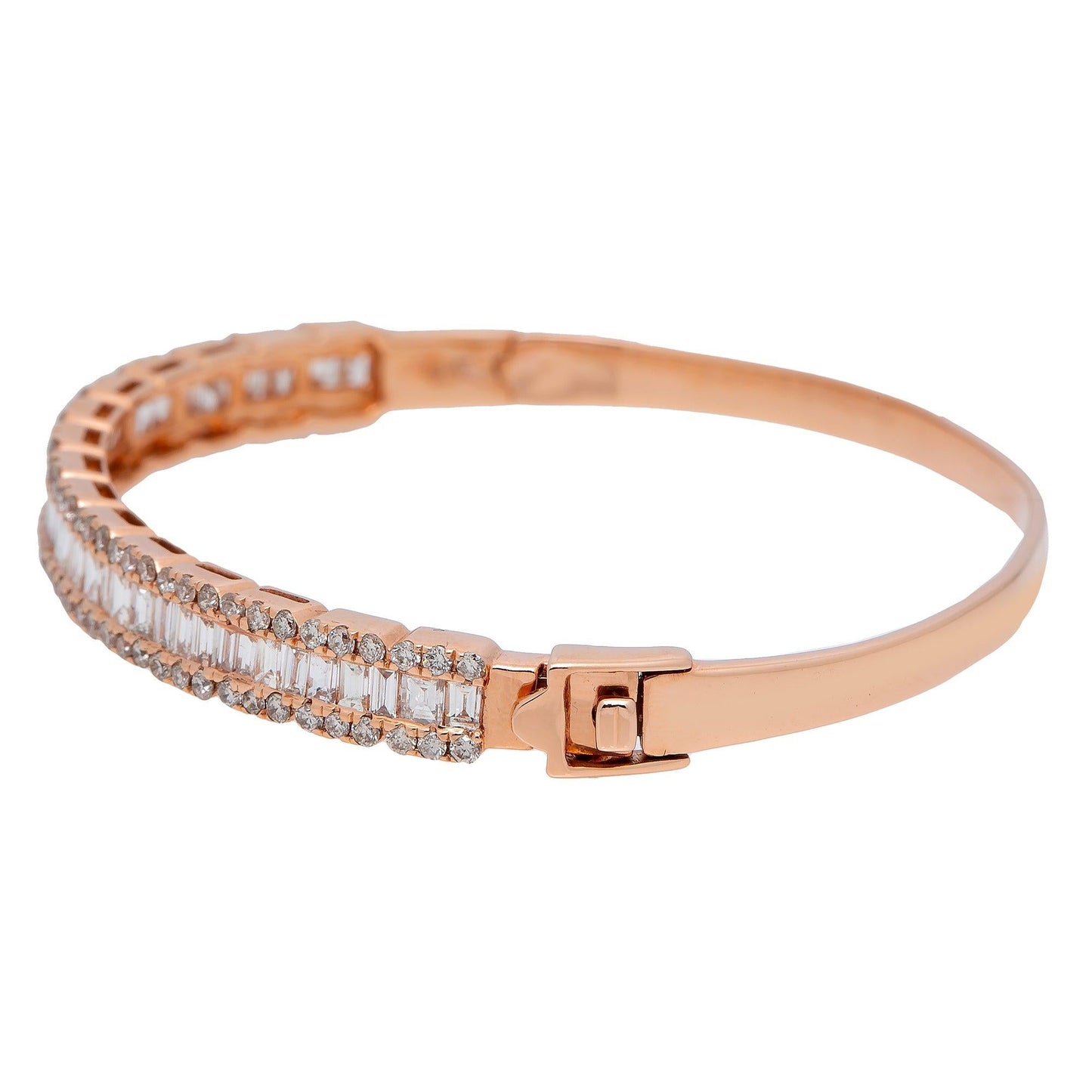 14K ROSE GOLD BAGUETTE BANGLE BRACELET 3.00 CT DIAMONDS