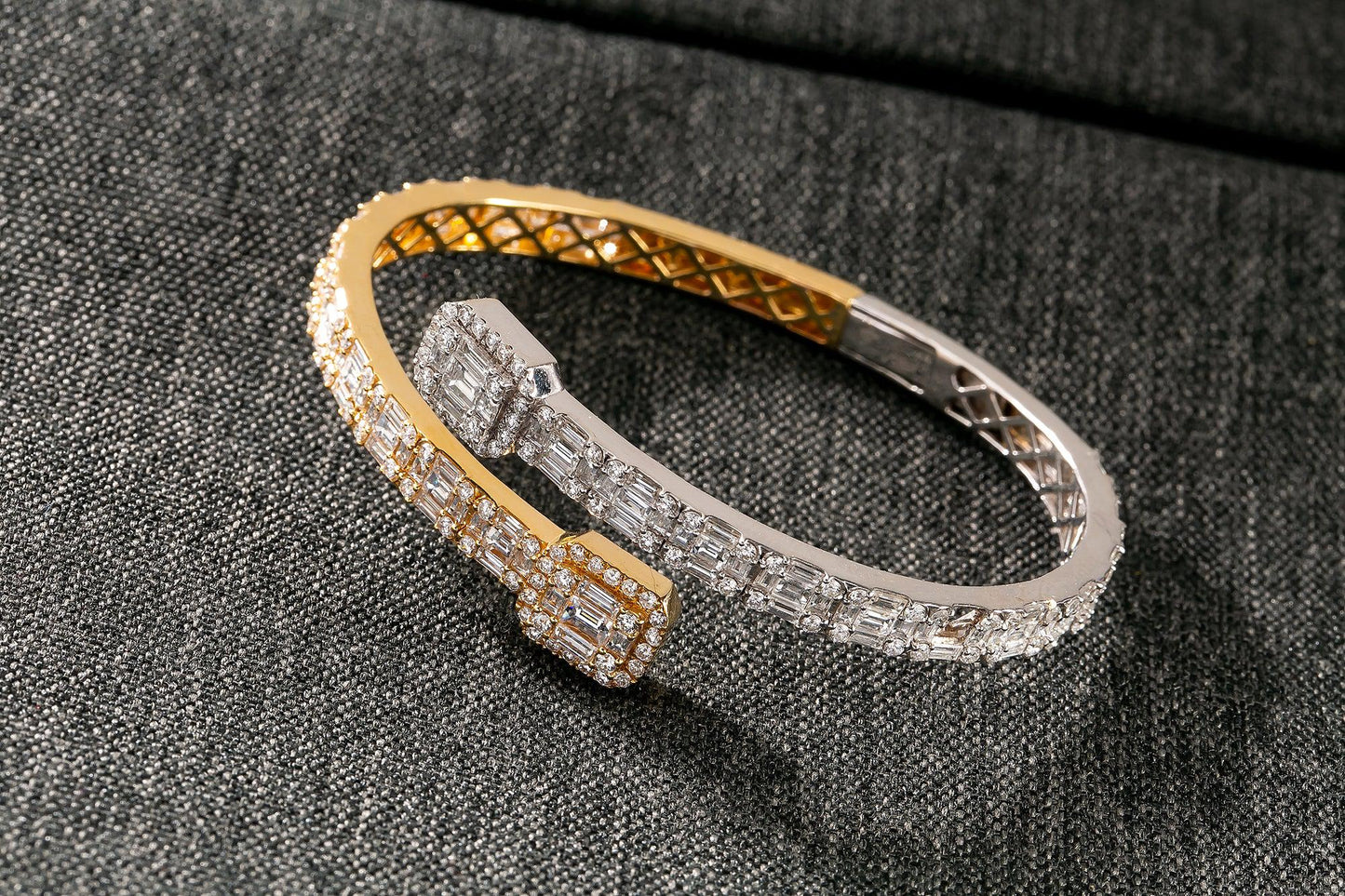 18K White/Yellow Gold Baguette Diamonds Bracelet 5.42 CT