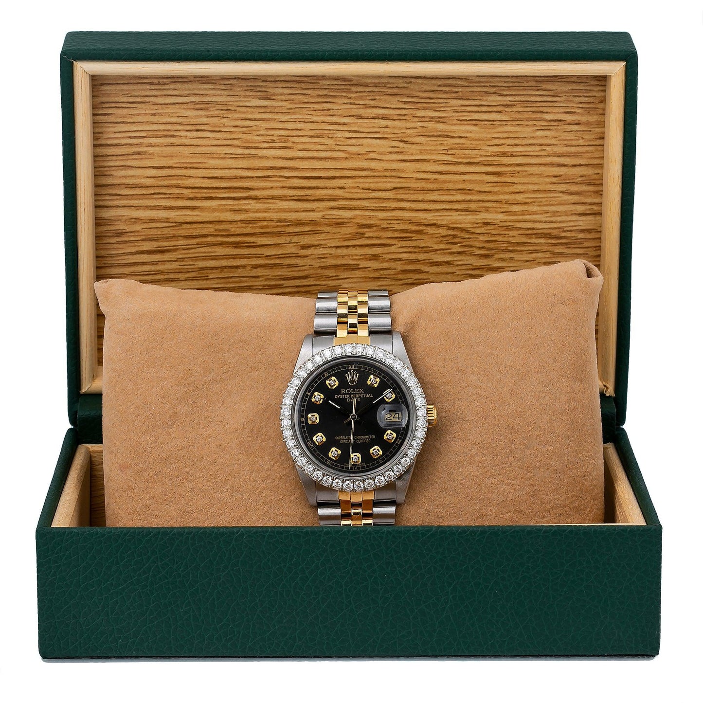 Rolex Oyster Perpetual Date 15053 34MM Black Diamond Dial With 1.30 CT Diamonds