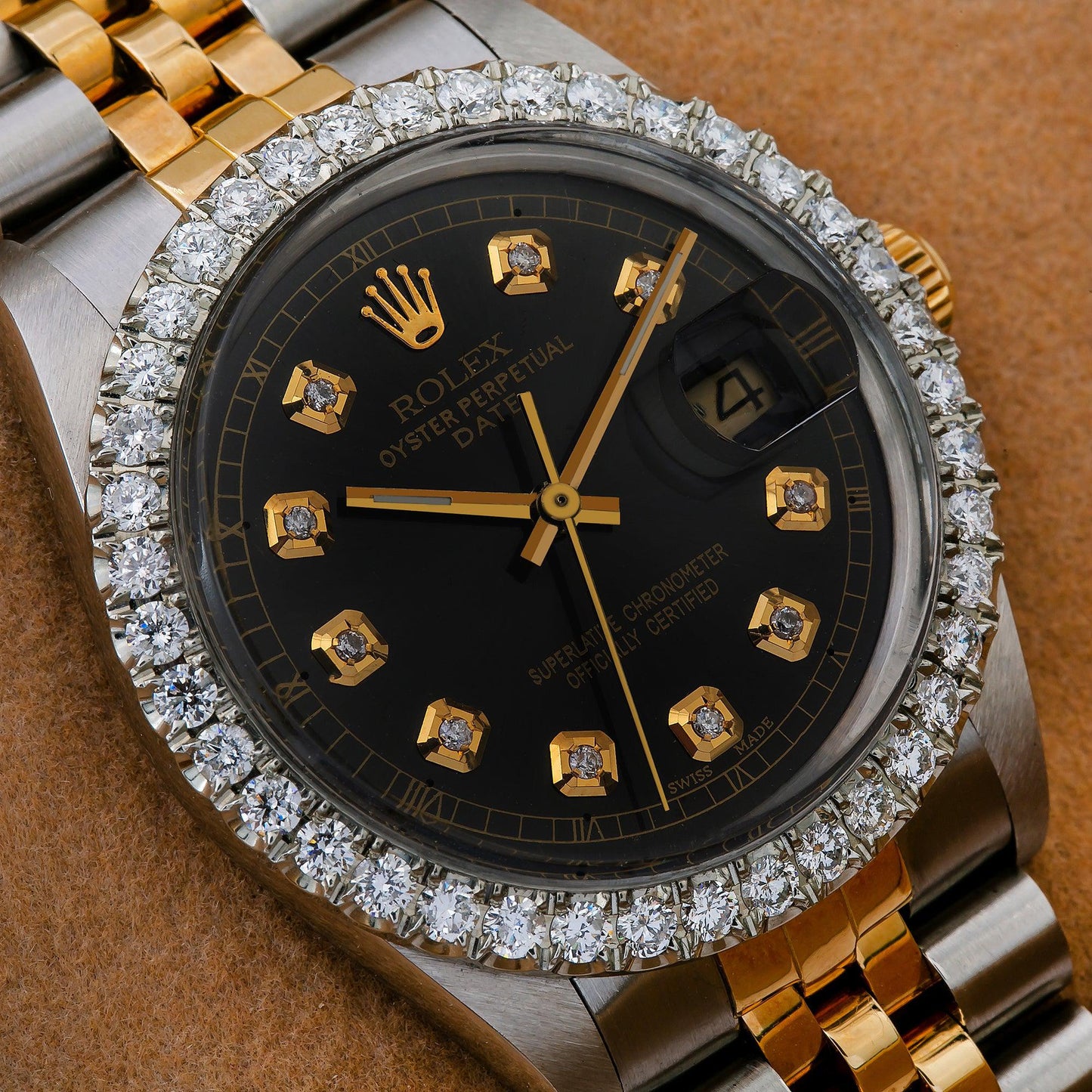 Rolex Oyster Perpetual Date 15053 34MM Black Diamond Dial With 1.30 CT Diamonds