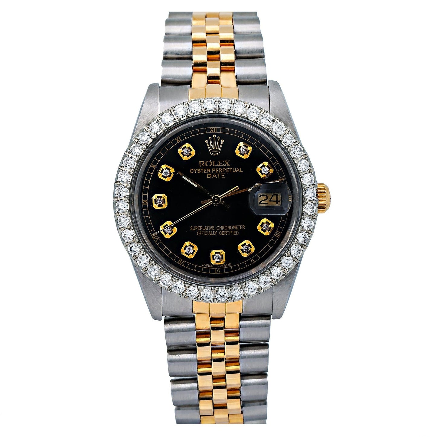 Rolex Oyster Perpetual Date 15053 34MM Black Diamond Dial With 1.30 CT Diamonds
