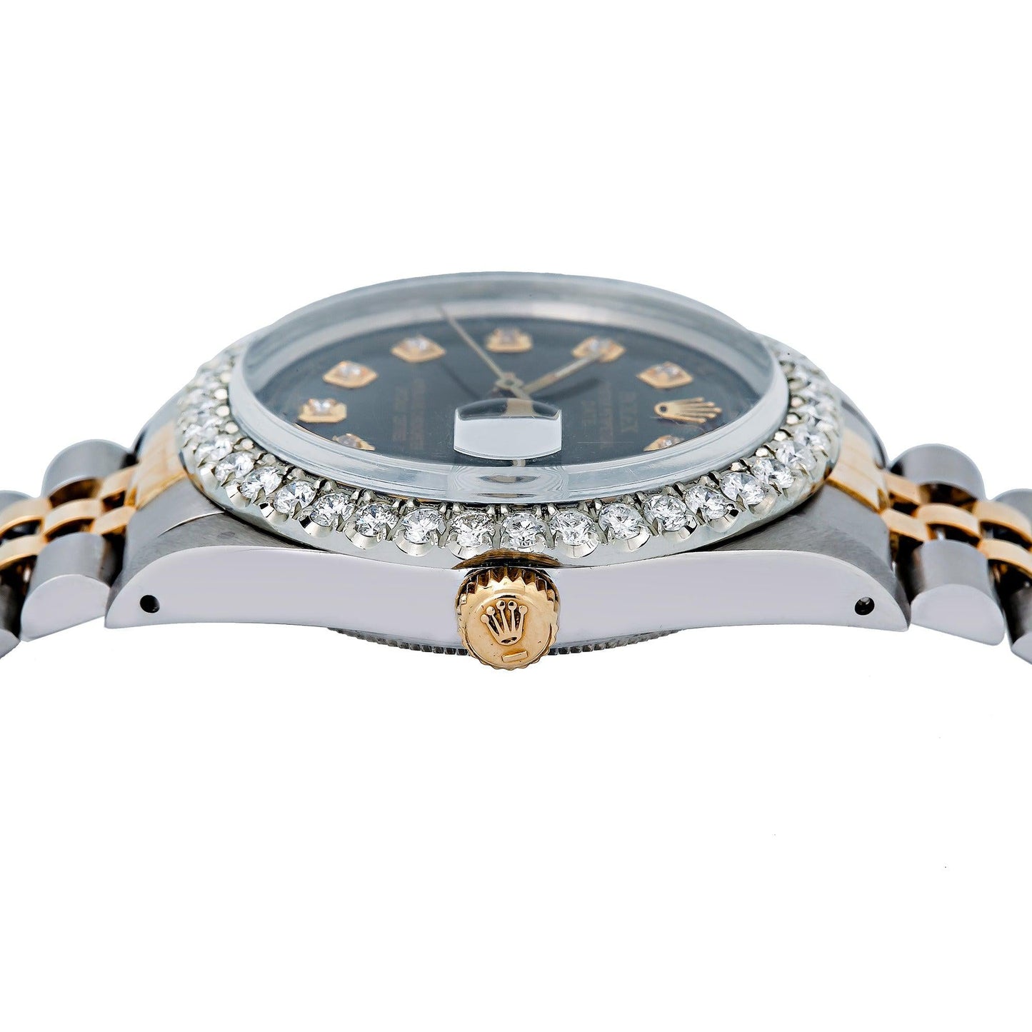 Rolex Oyster Perpetual Date 15053 34MM Black Diamond Dial With 1.30 CT Diamonds