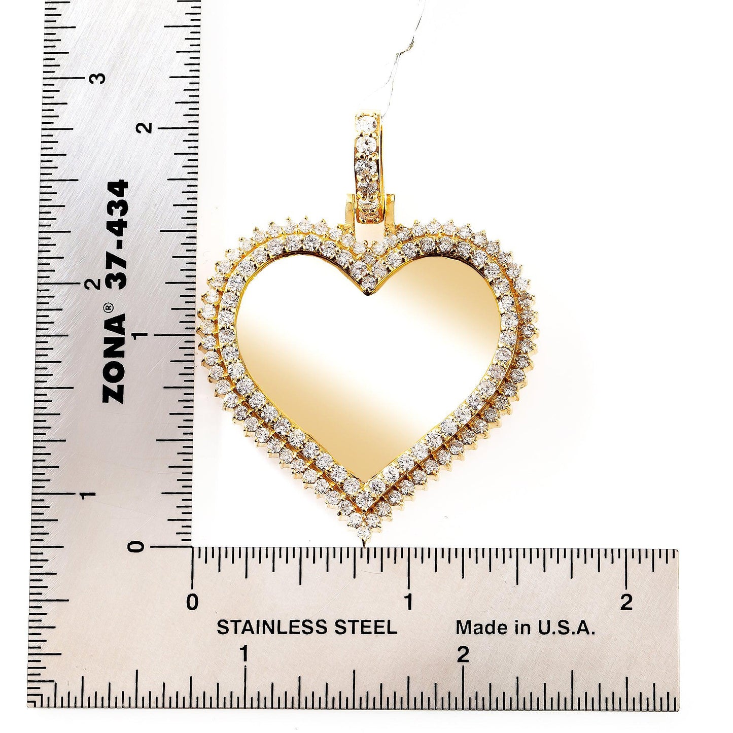 14K YELLOW GOLD ROUND DIAMOND CUSTOM HEART PICTURE PENDANT 3.28 CT