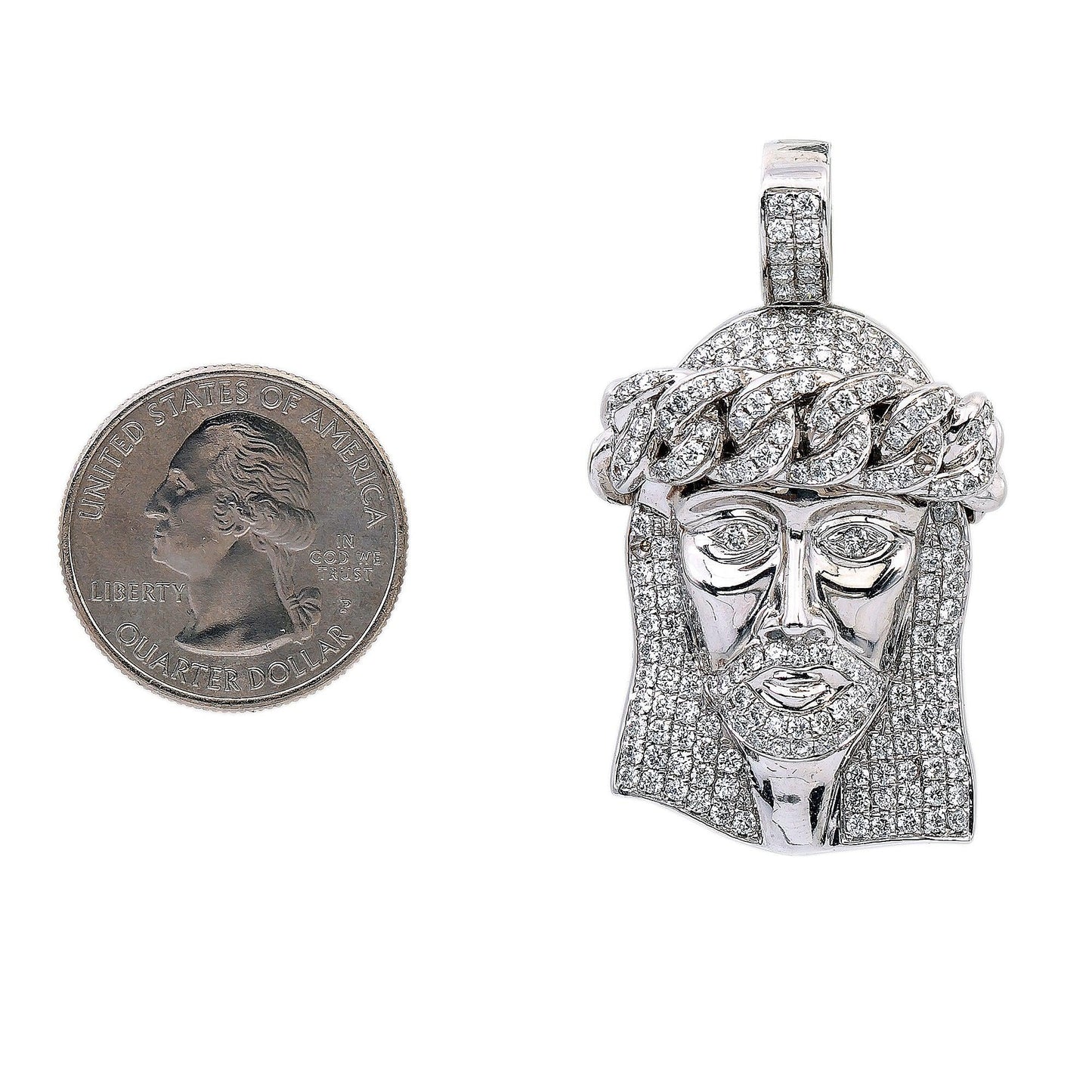14K White Gold Diamond Jesus Head Shaped Pendant