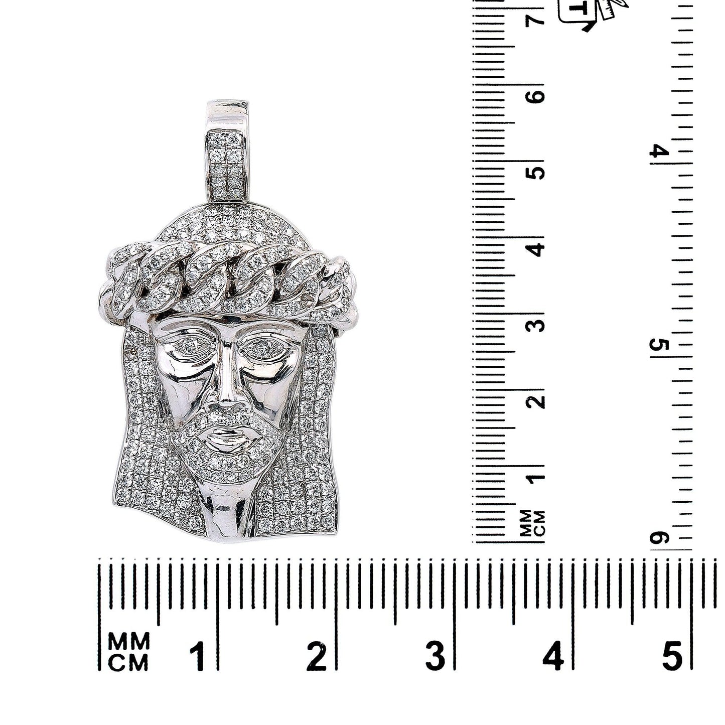 14K White Gold Diamond Jesus Head Shaped Pendant